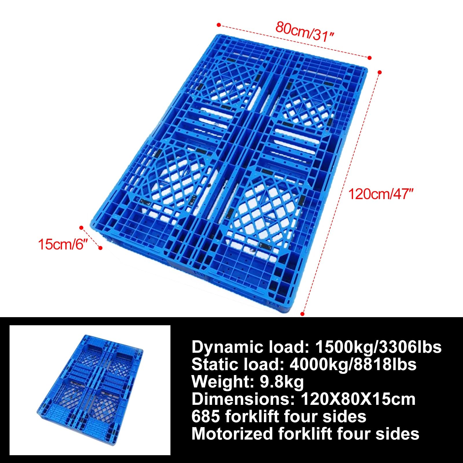 Paleta polietylenowa z 4 wejściami do przechowywania i logistyki łatwy transport 120 x 80 cm (47 x 31 cali) - idealna do rozwiązań magazynowych i wysyłkowych