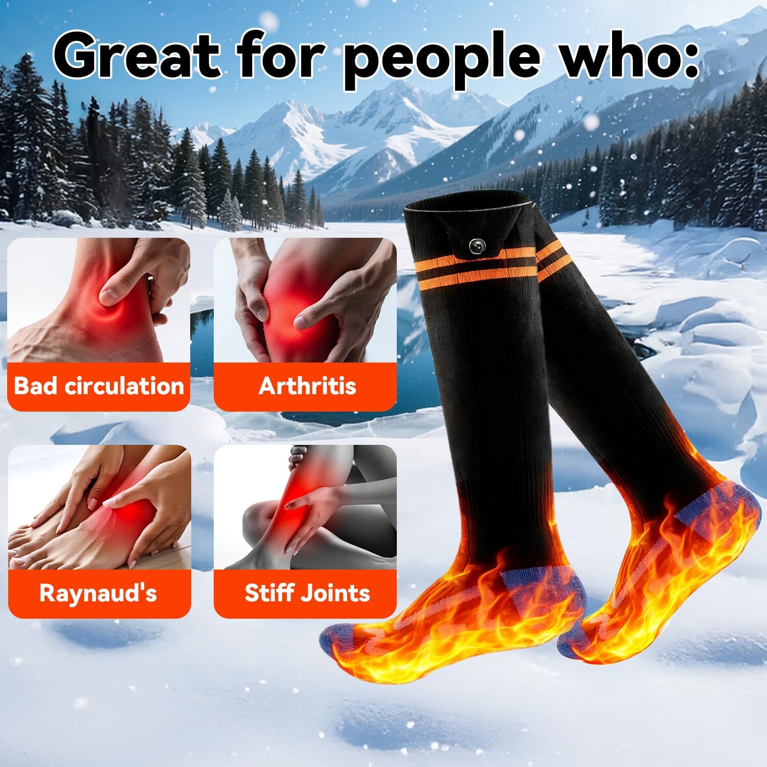 Heated Socks for Men & Women - 5000mAh Rechargeable Heated Sock, Electric Heated Socks with 4 Heating Levels, Machine Washable for Hunting, Camping, Hiking, Cycling, Outdoor Work - Image 2