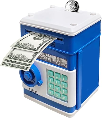 Miniatura 15 de Alcancía electrónica con cerradura de código para niños, juguete para bebés, mini cajero automático, caja fuerte para monedas y efectivo, caja de