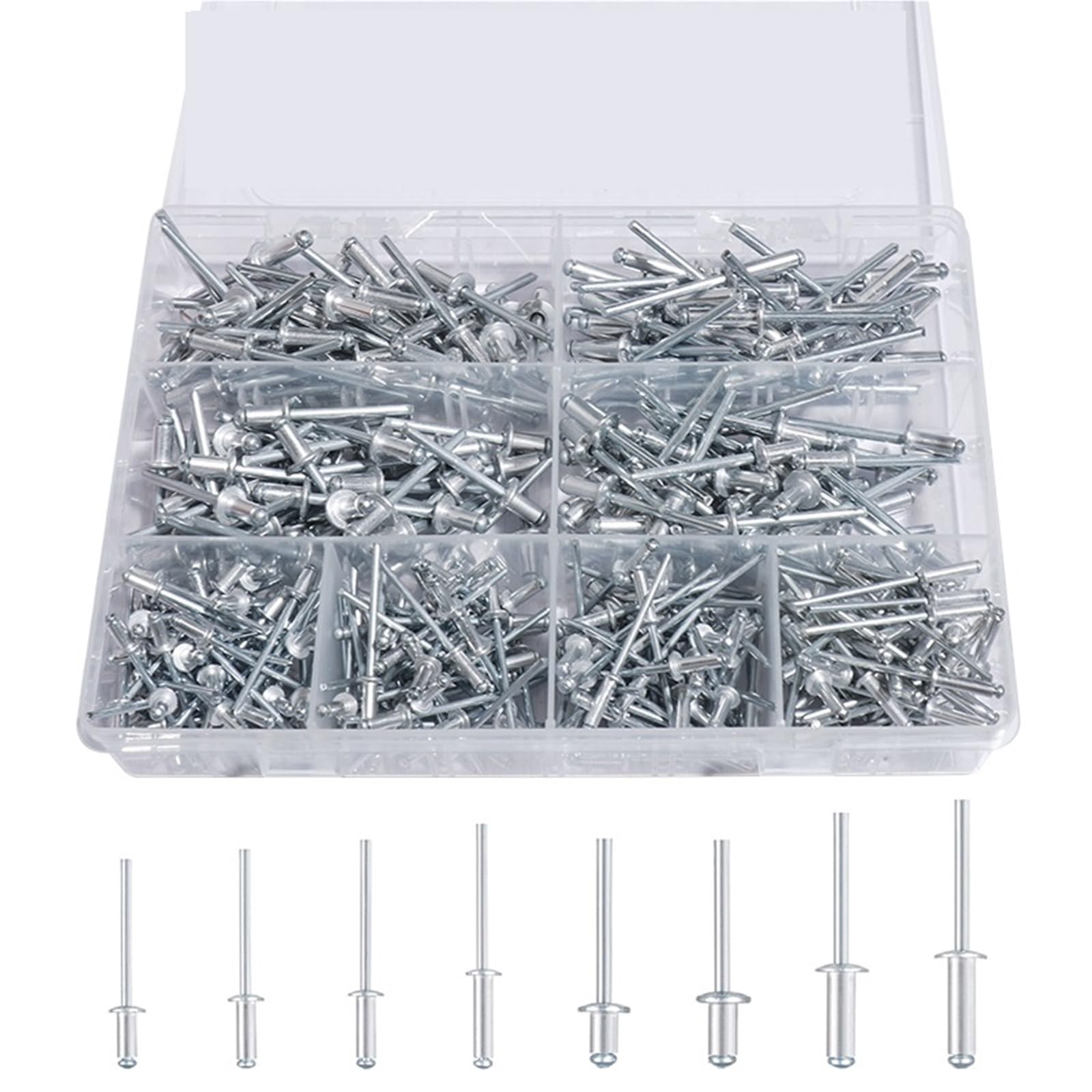 Kit surtido de remaches pop, juego de remaches de aluminio en 8 tamaños, remaches ciegos for metal con organizador (80/100/160/385 piezas)(100pcs 3.2X6mm)