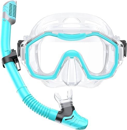 Equipo de esnórquel para adultos, juego de esnórquel Kwambiri Dry-Top Snorkel Set de snorkel de 180 Panorámica Amplia Vista Máscara de Buceo