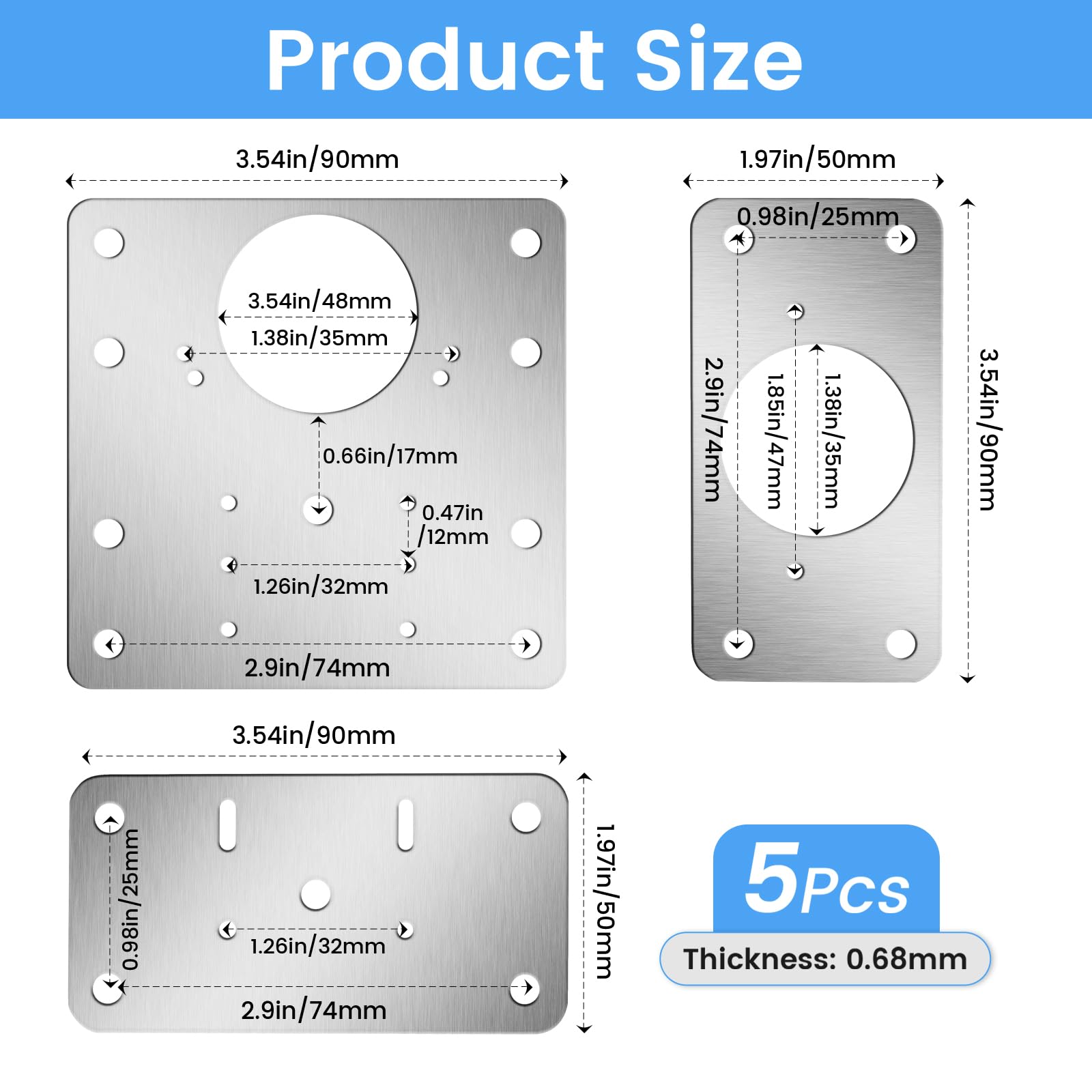 Piastra di Riparazione Della Cerniere, 10 Pezzi 9x 5CM & 5 Pezzi 9x9CM Staffe di Riparazione per Porte con Viti, Piastra di Riparazione per Cerniere in Acciaio Inossidabile per Armadi Mobili Cassett