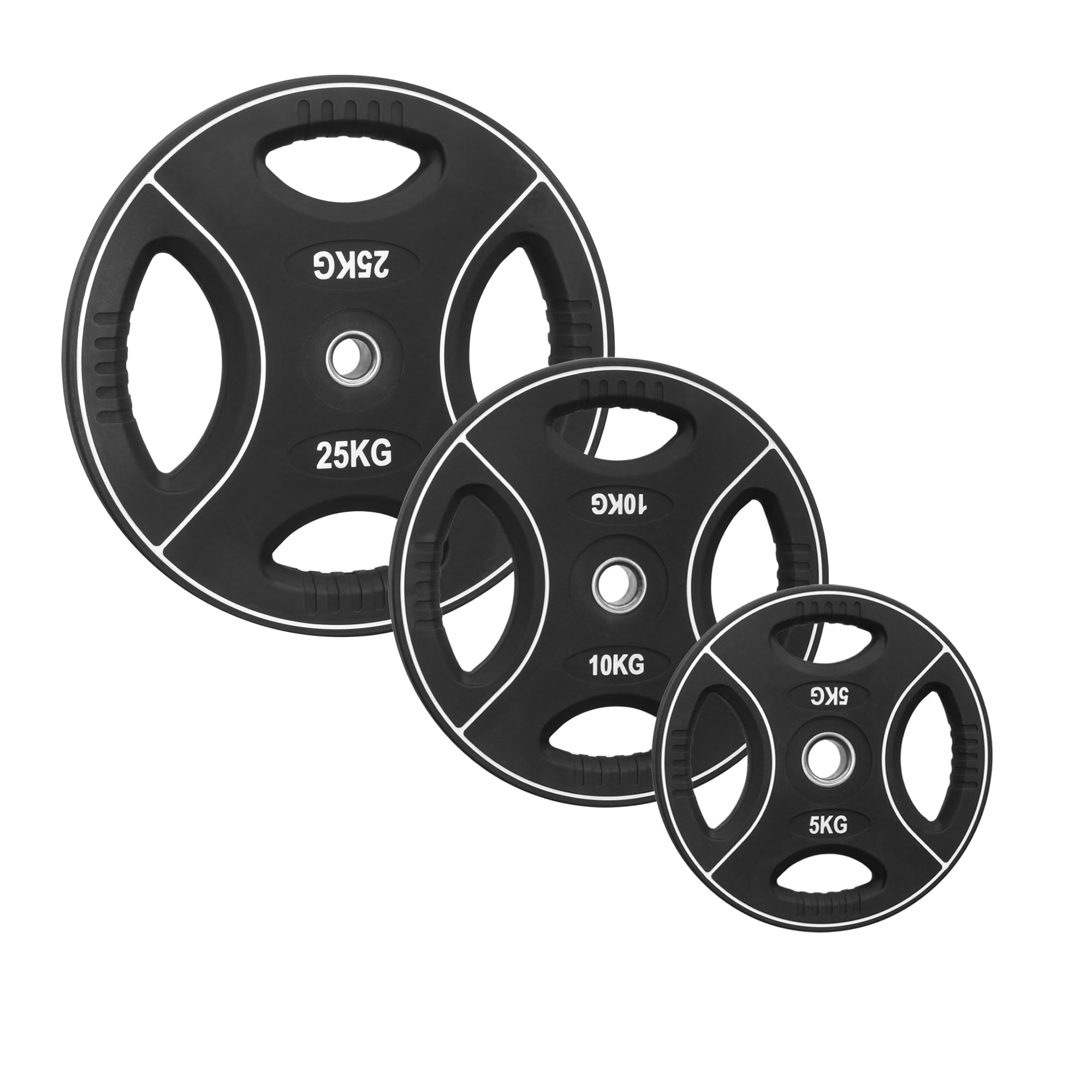 Hantelscheibe | Gewichtsscheibe | 30mm / 31mm | Polyurethan | mit Griffen | Geruchsneutral | Studioqualität | 1,25kg | 2,5kg | 5kg | 10kg | 15kg | 20kg | 25kg