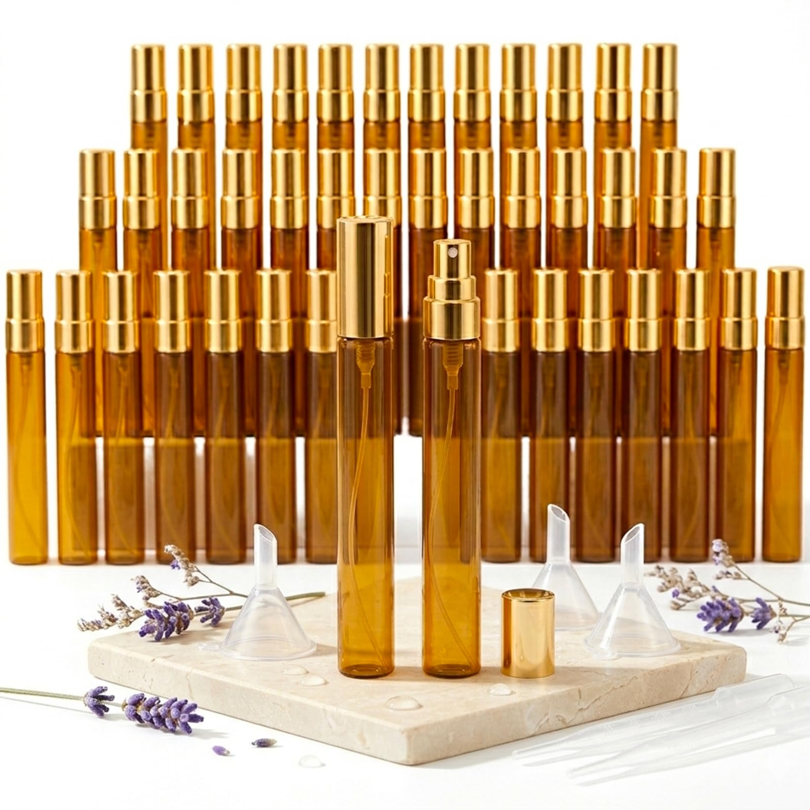 Flacons de parfum en verre ambré supérieur | Écrins carrés de 10 ml