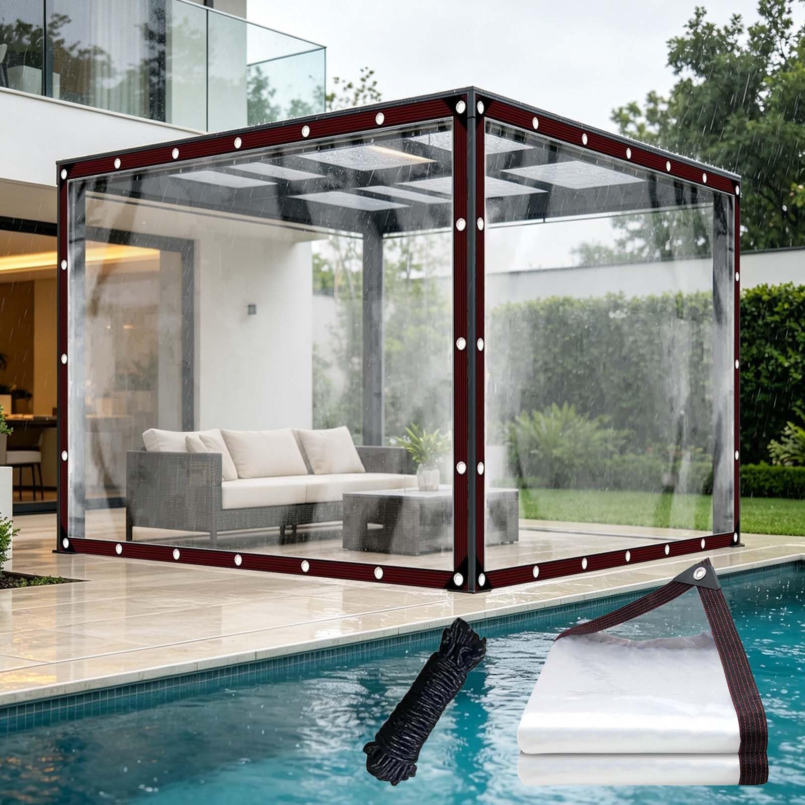 Clear Tarpaulin 210 x 370 cm Reinforced Edge, Tear-Resistant, with Rope Transparent Tarp Sheet Cover, Waterproof Tarpaulins for Balcony Protection, colorless