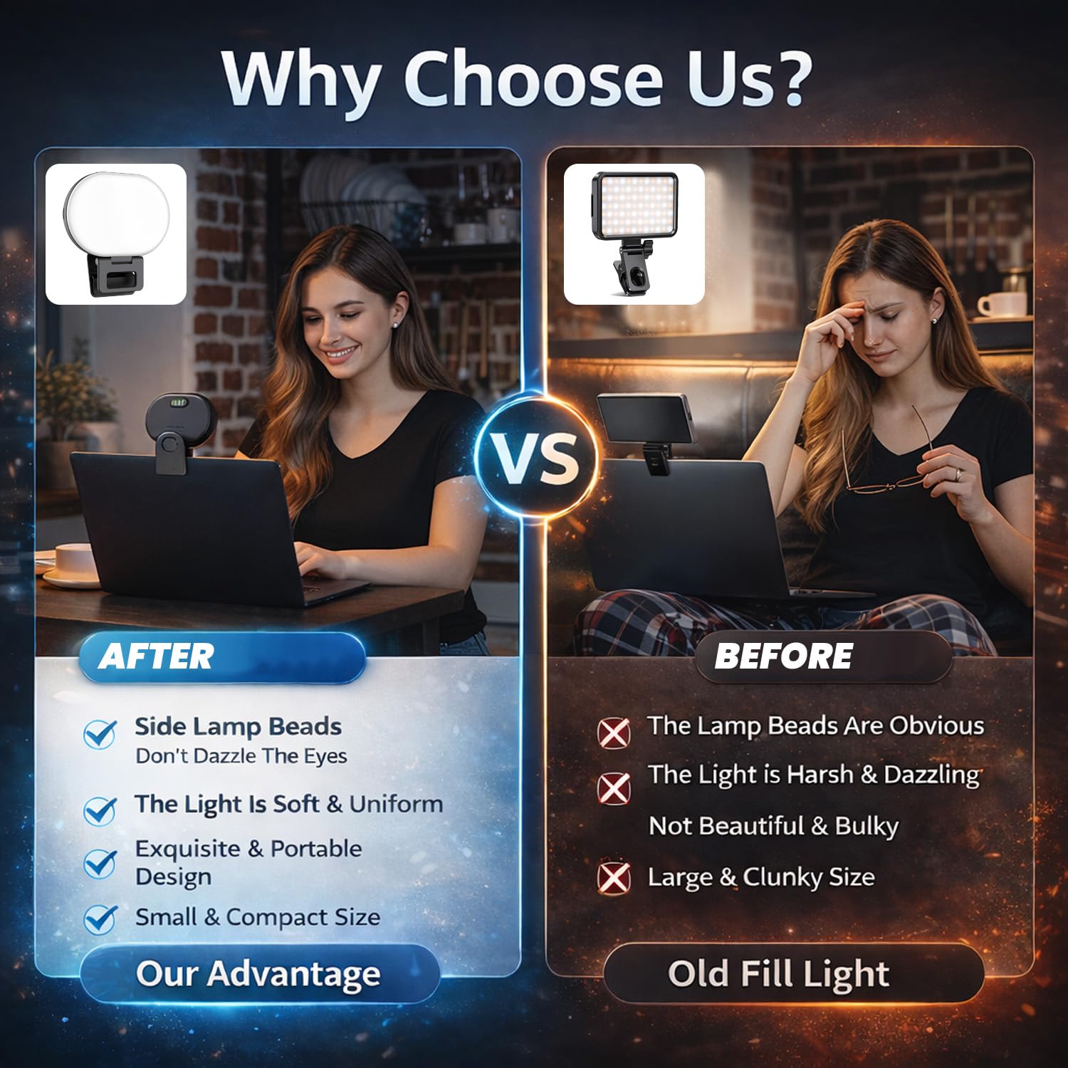 Luce LED morbida ricaricabile 2000mAh 2700-6500K Selfie Light con clip in silicone Type-C ricarica, 3 modalità di illuminazione per cellulari, fotocamere, laptop, iPad, perfetta per trucco,