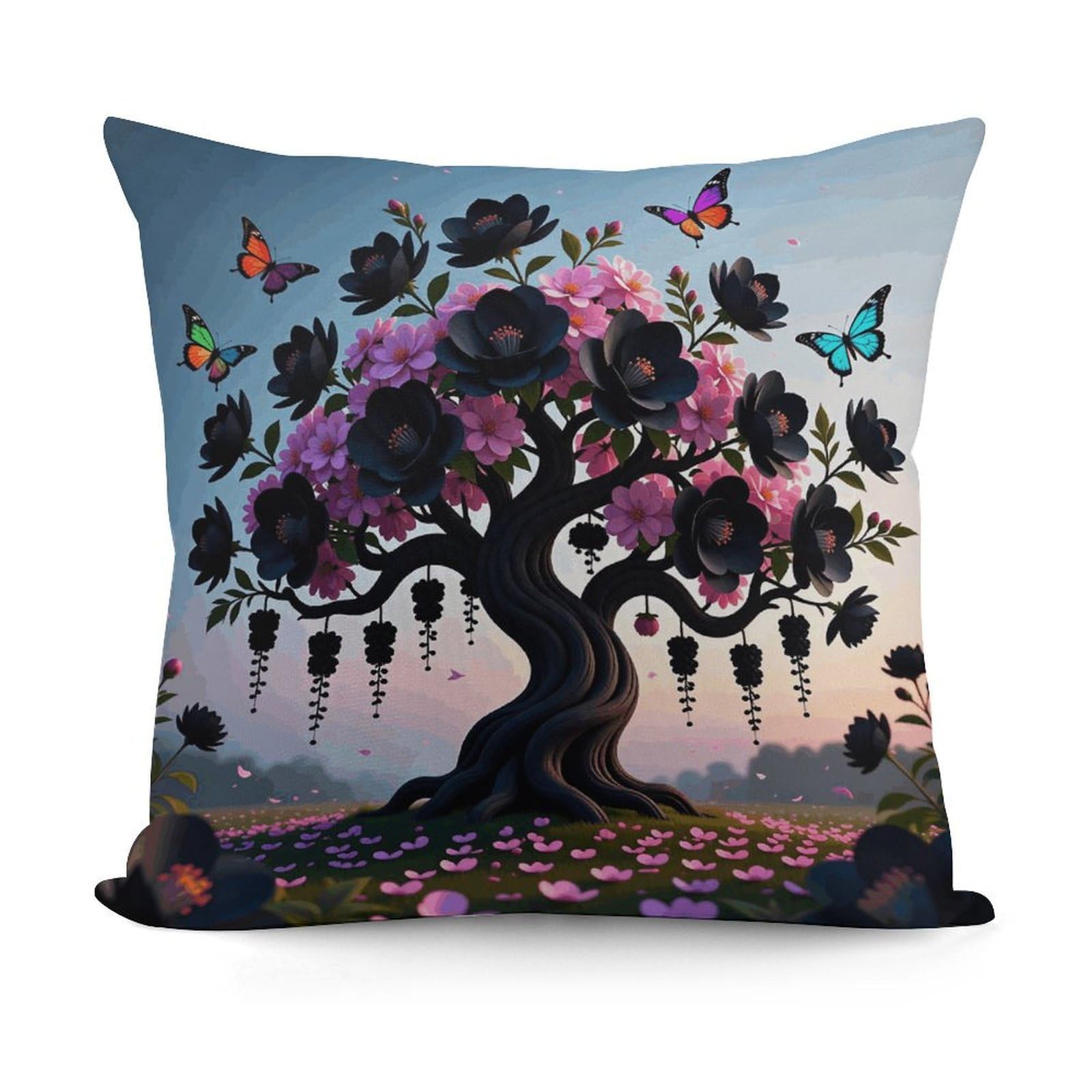 VstaDank Black Blossom Pillow Covers Soft Plush Decorative Square Pillow Cover Modern Breathable Pillowcases Pillowcase with Invisible Zipper 18x18 Inches for Sofa Living Room