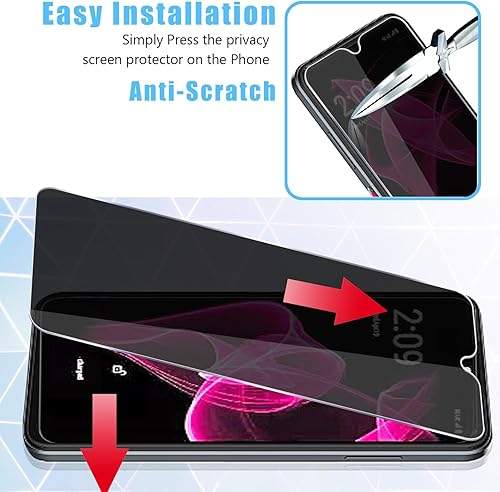 Miniatura 5 de Paquete de 2 protectores de pantalla de vidrio templado para privacidad Revvl 6X 5G de T-Mobile, película de vidrio templado Ultra HD, antiespía,