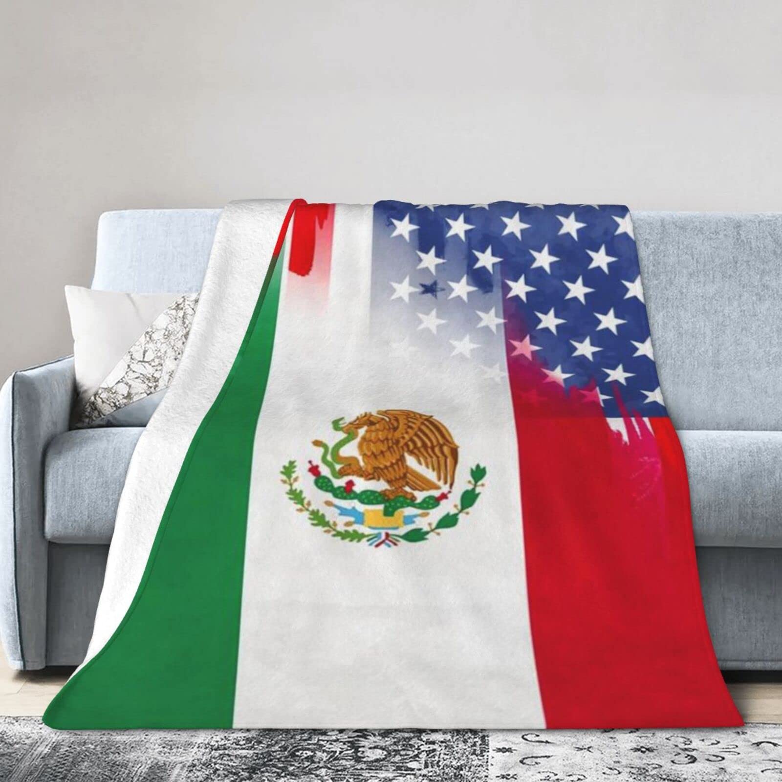 Lsjuee Flannel Fleece Blanket 50"X40" Mexican American Sofa Throw Blanket Weighted Ultra-Soft Travel Winter Blankets for Couple Keep Warm