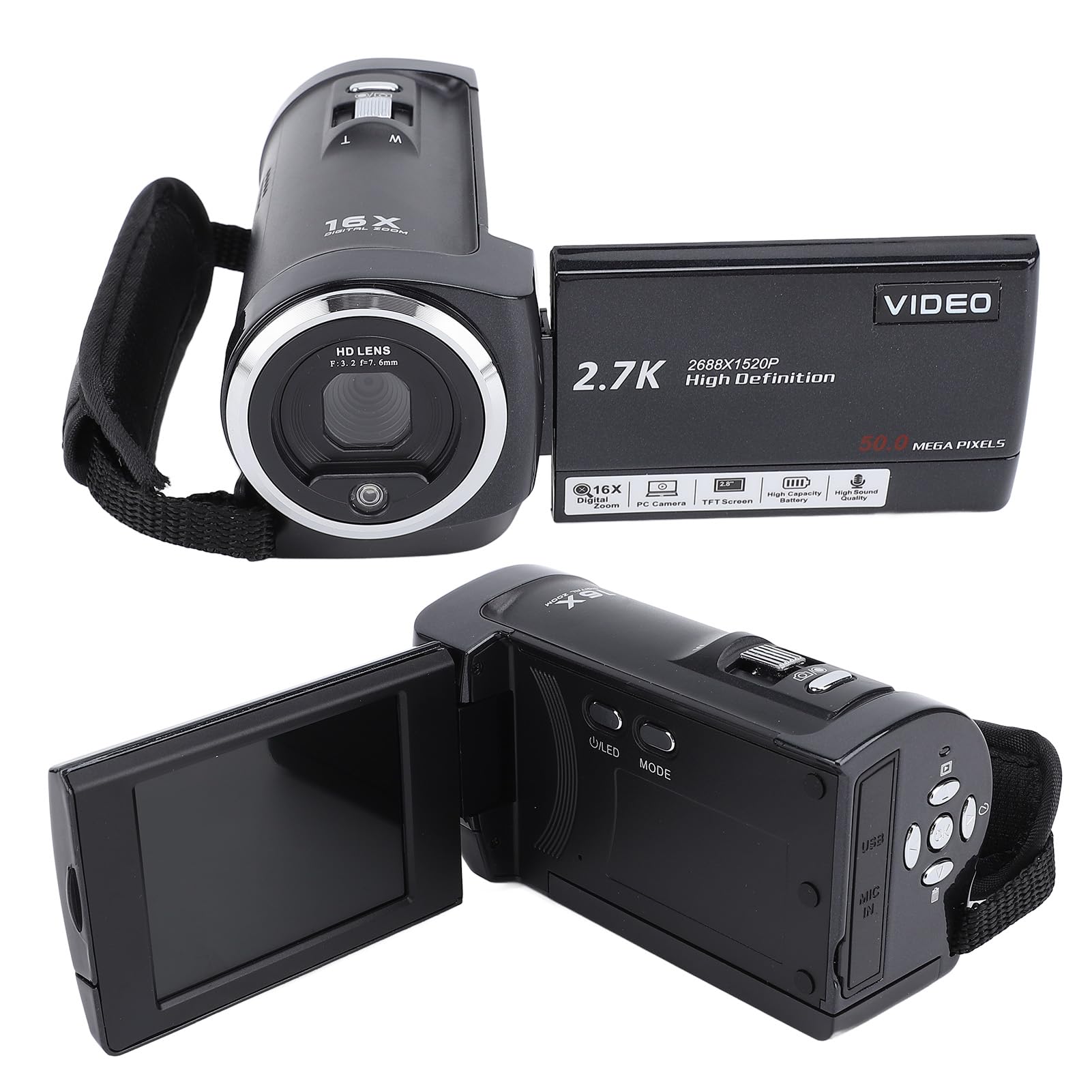50MP 2.7K Camcorder Video Camera, 16X Digital Zoom, 270 Degree Rotation Screen, Webcam for, 140mins Recording, with LED Light for Night Video Vlogging, Digital Video-image-31