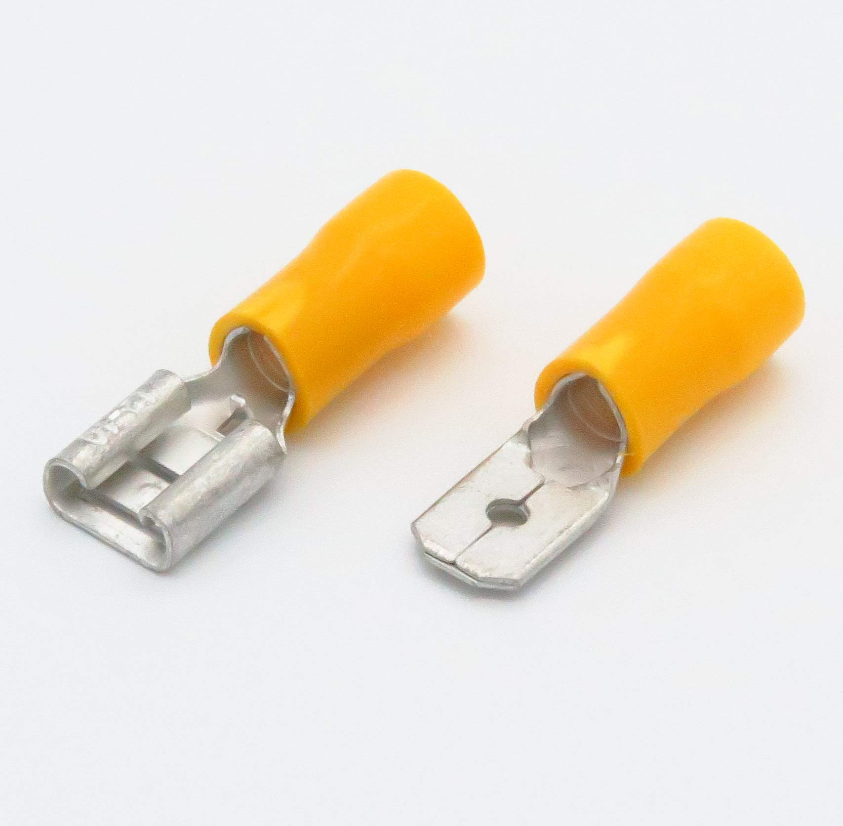 100 Yellow Semi Insulated Spade Electrical Crimp Connectors- Mixed Male & Female - Free First Class UK Postage!