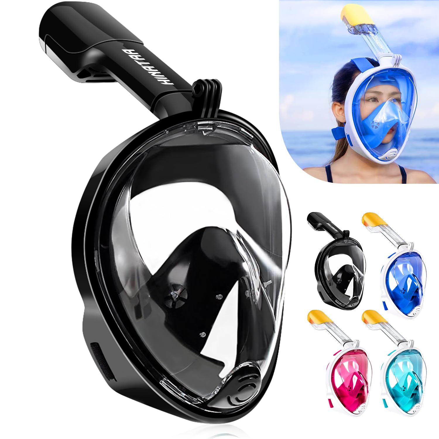 Snorkel Mask 180°Full Face, Diving Mask Free Breathing Design Anti-Fogging and Anti-Leak Technology with Adjustable Head Straps for Adult Youth Kids