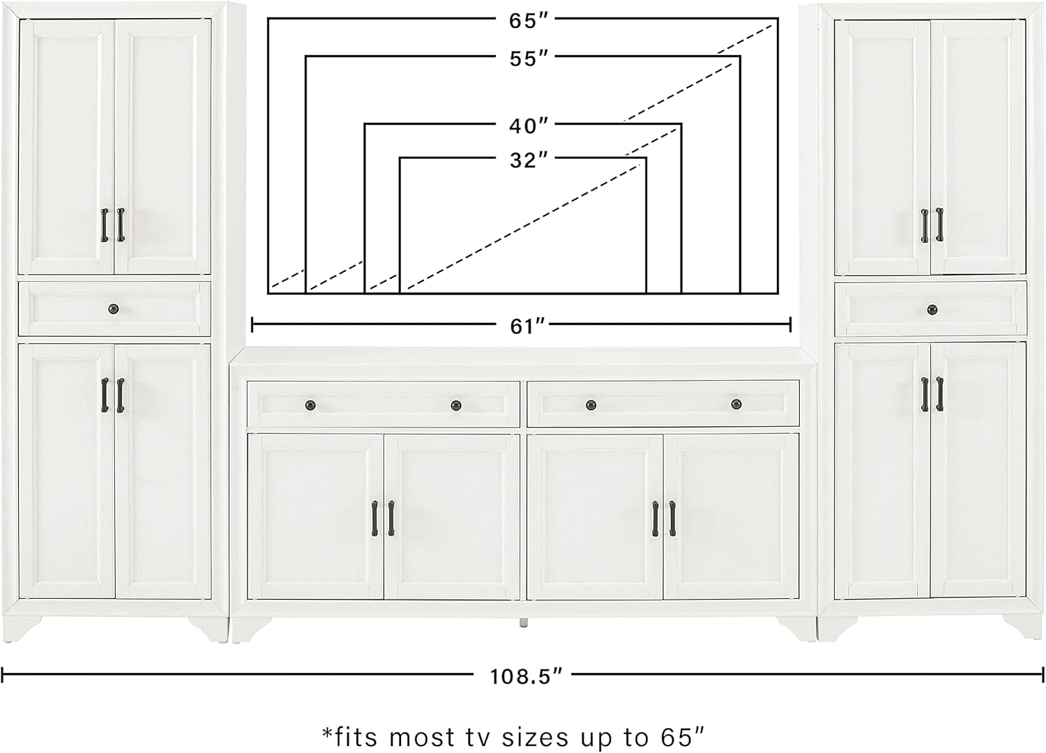 Distressed White 67" Entertainment Set with Cabinets