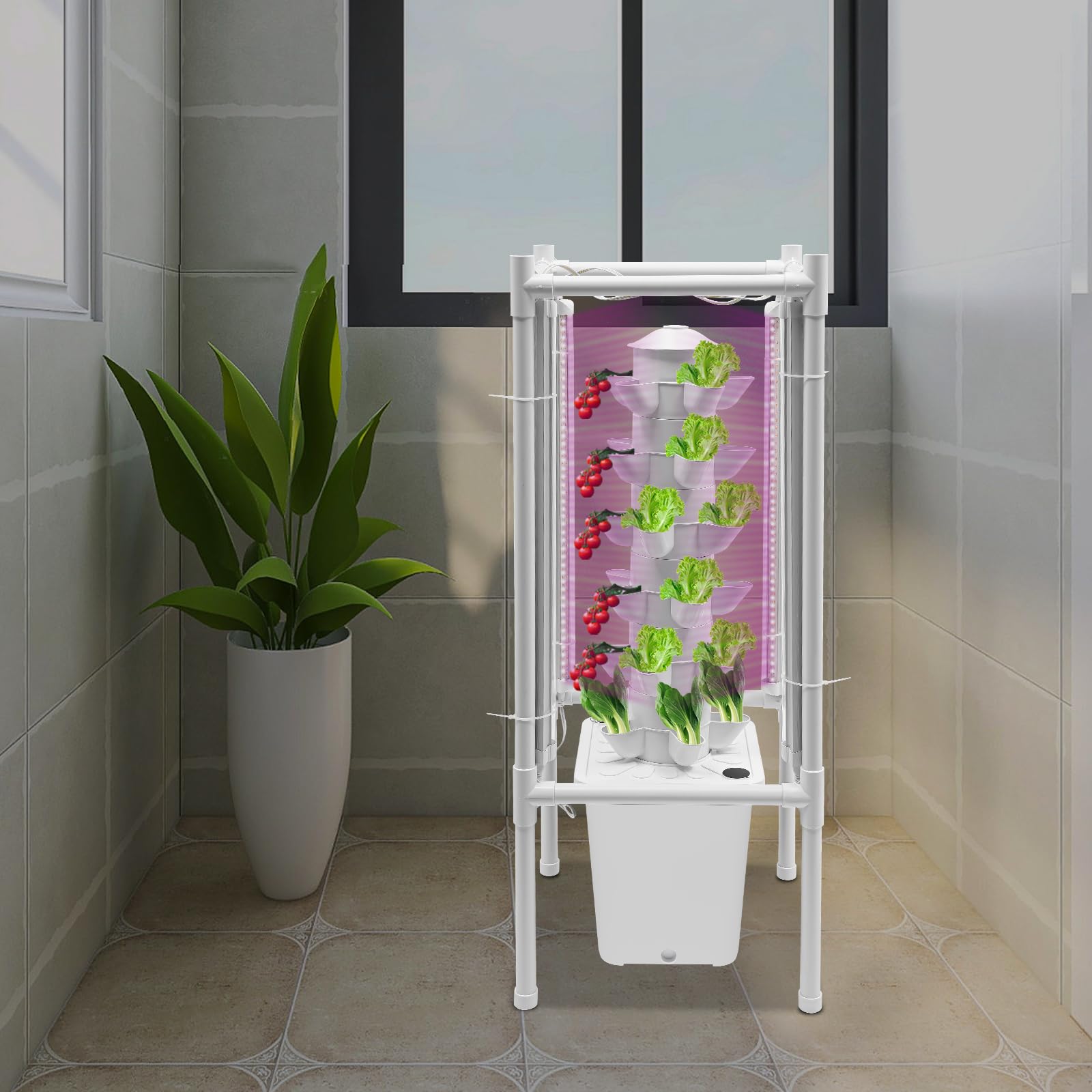 Tour hydroponique à 6 étages - Système de culture hydroponique - Système de culture hydroponique - 30 trous de plantation - Réservoir d'eau de 10 l - 4 lampes UV LED pour herbes, fruits, légumes