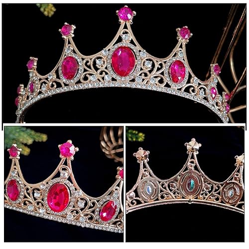 Miniatura 10 de Beaupretty Tiaras y corona para mujer con diamantes de imitación para boda, diadema de novia, disfraz de Halloween, color rojo