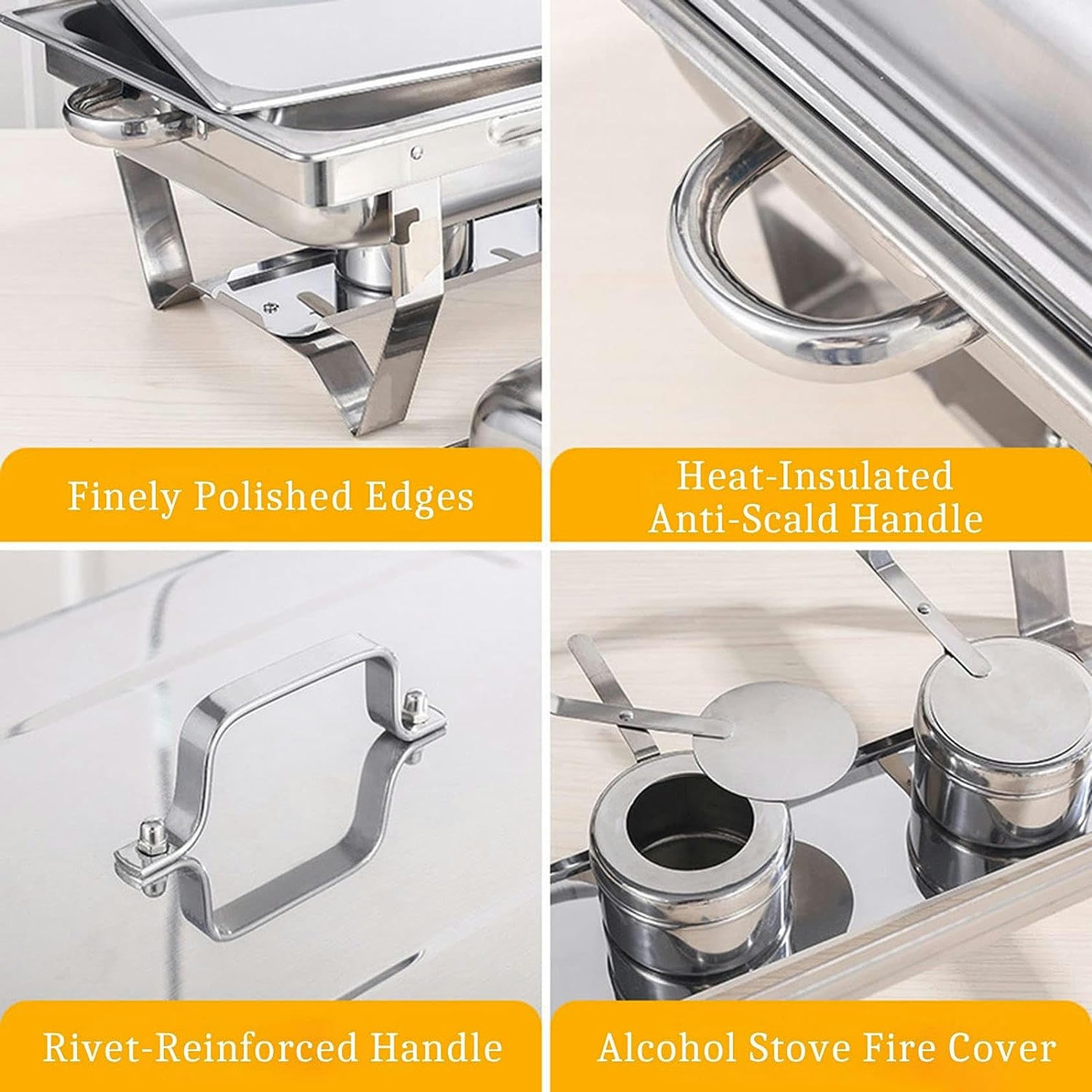 Chafing Dish in acciaio inox da 9 litri, set di contenitori scaldavivande per buffet con 3 contenitori per alimenti da 1/3 di dimensione e porta combustibile, per matrimoni, feste, banchetti, eventi d