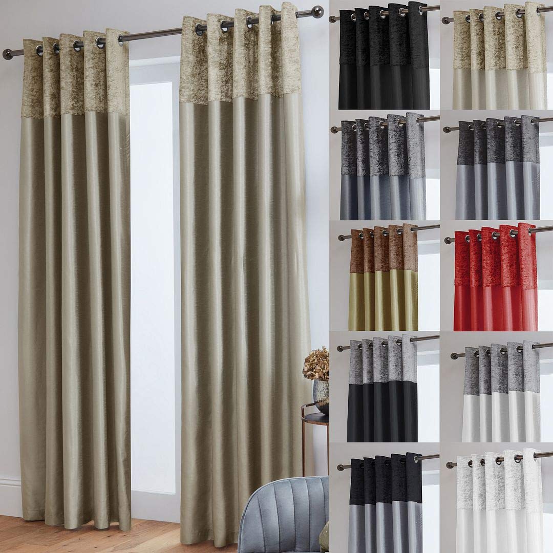 John Aird Crushed Velvet Band Faux Silk Eyelet Curtains (Cream, 46" Wide x 54" Drop)