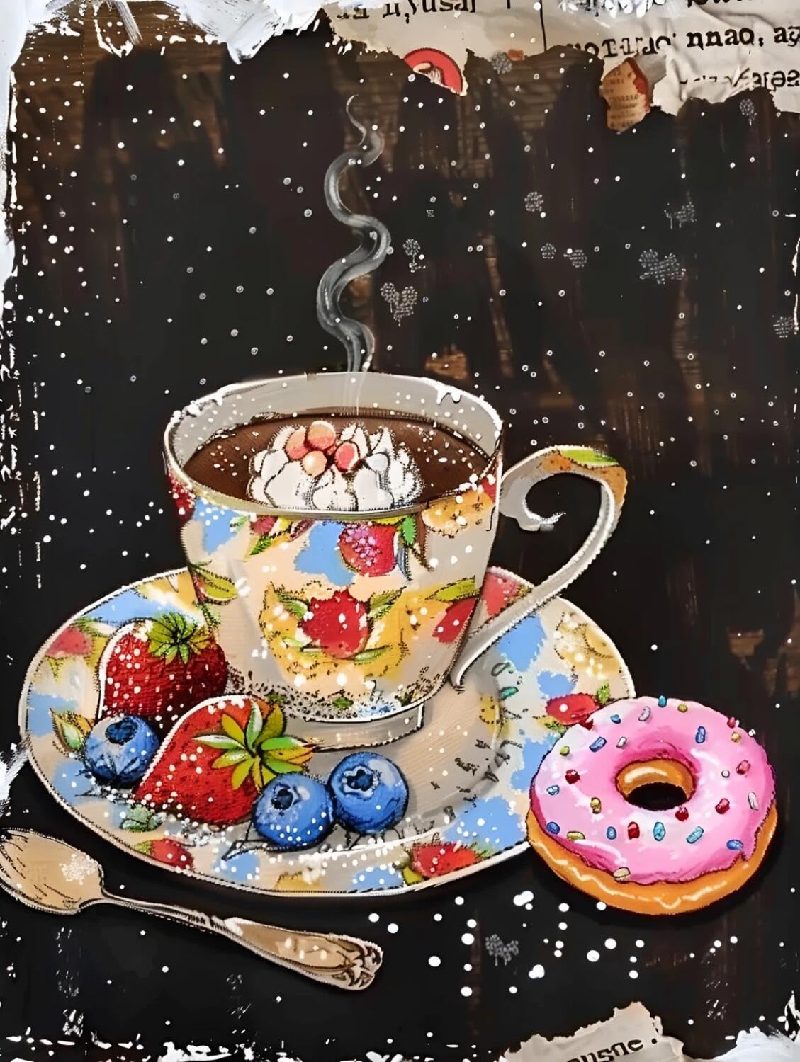 Rqwybcaxn Stamped Beaded Cross Stitch Kits Coffee and Cake 40x50cm