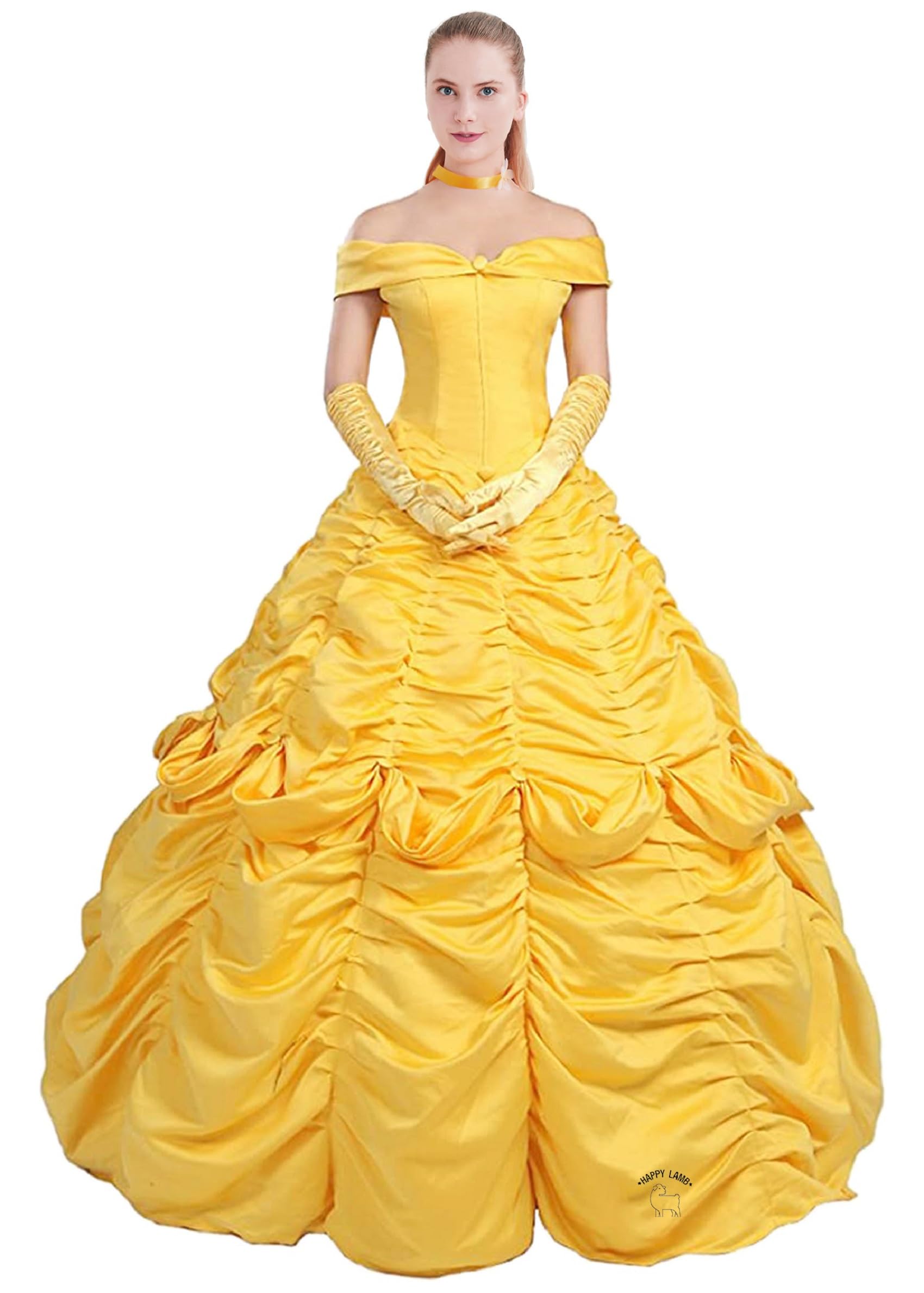 HAPPY LAMB Women's Beautybelle Costume Princess Halloween Costume Dress with Layered Prom Satin, Crystal Buckle and Fur Cloak