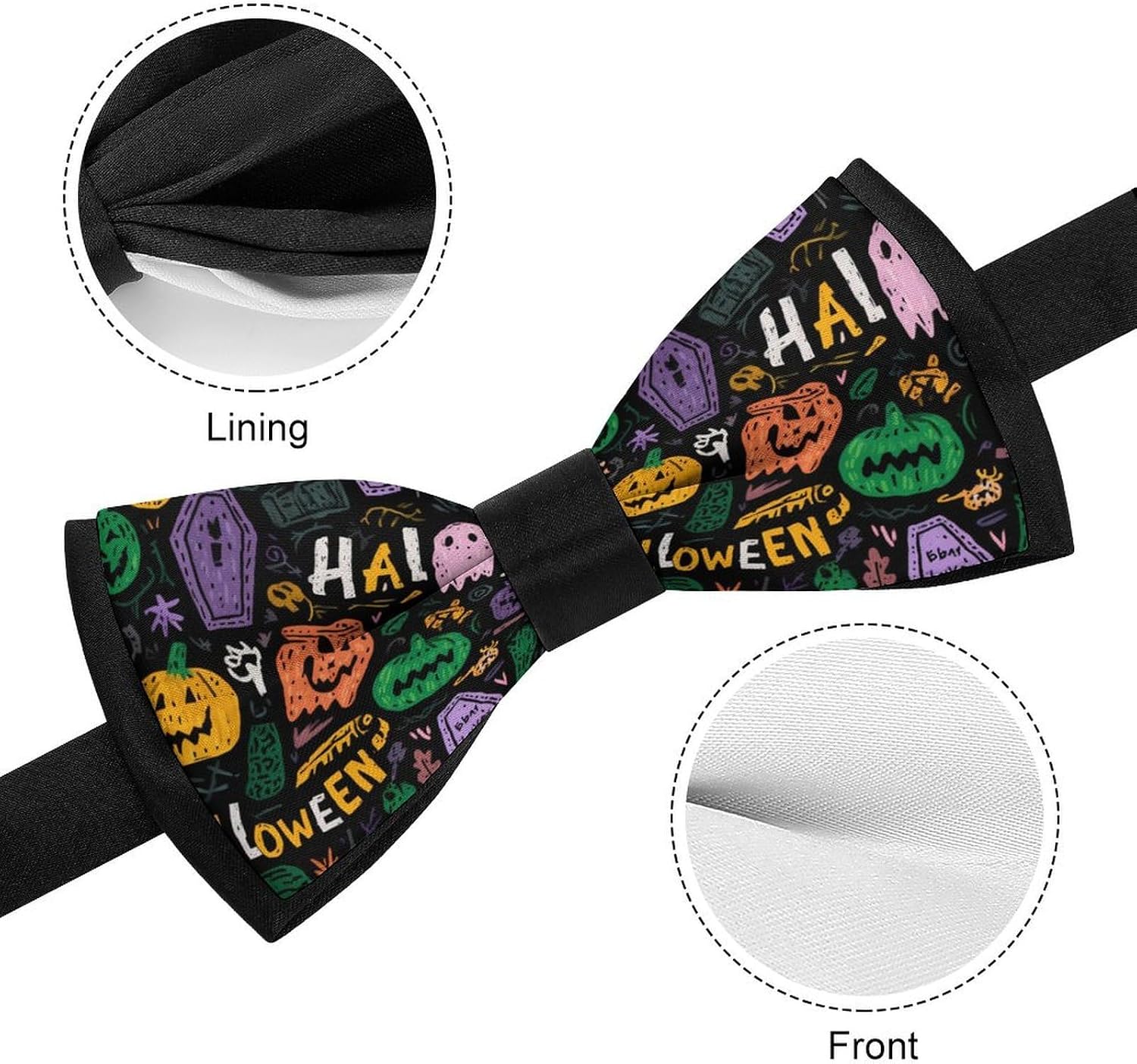 Cartoon Halloween Pumpkins Tombstones Men's Neck Bow Tie Formal Tuxedo Pre-Tied for Wedding Party Business