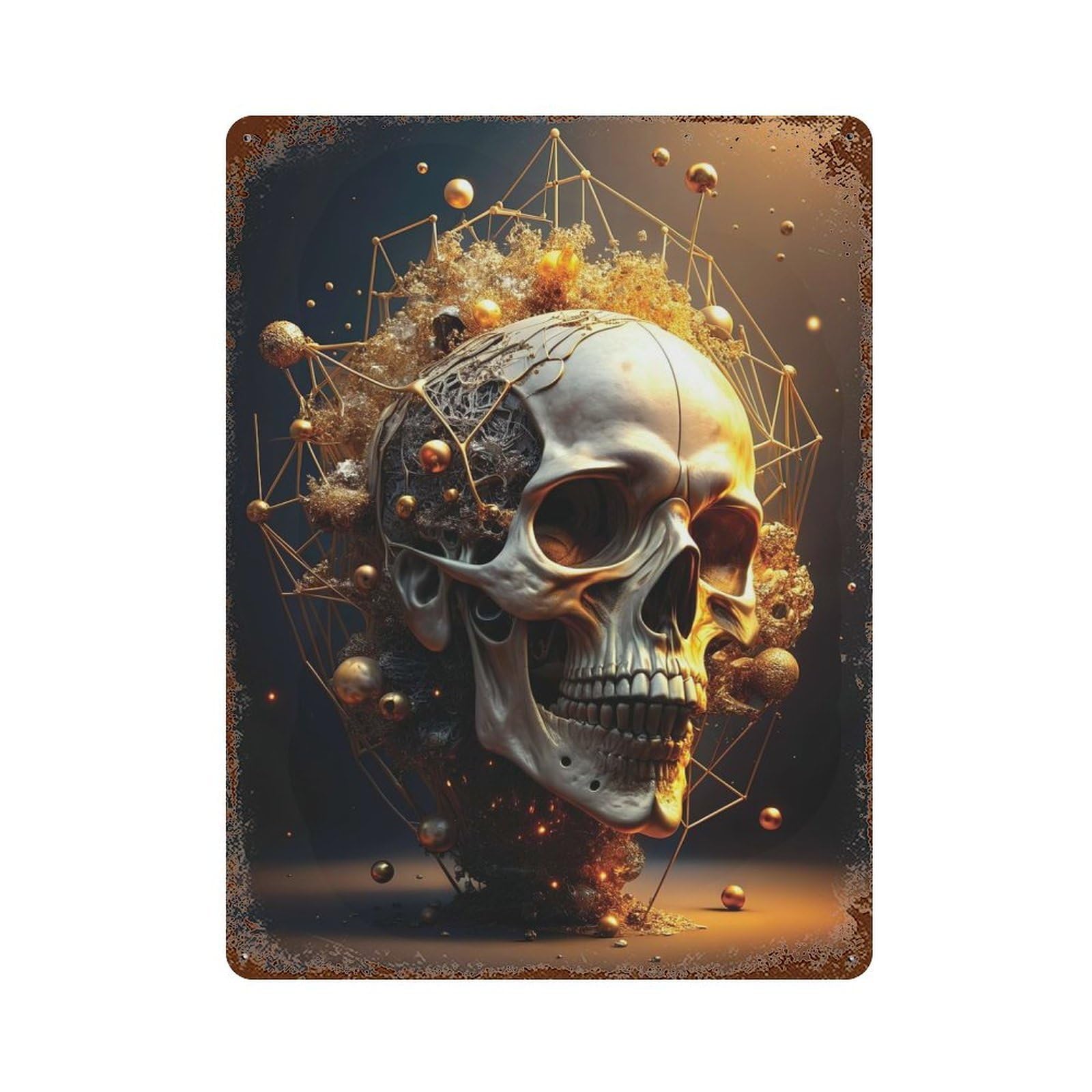 Mesmerizing Skull Art 15.7"x11.8" Aged Metal Wall Plaque, Retro Wall Decor for Farmhouse, Kitchen And Entryway Decor
