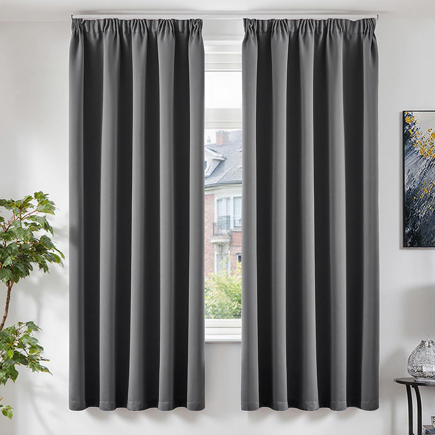 TOPICK Blackout Grey Curtains for Living Room, Super Soft Room Darkening Thermal Curtains for Bedroom, Solid Pencil Pleat Soundproof Curtain Drapes, W46 x L72 Inch, 2 Panels — image 1