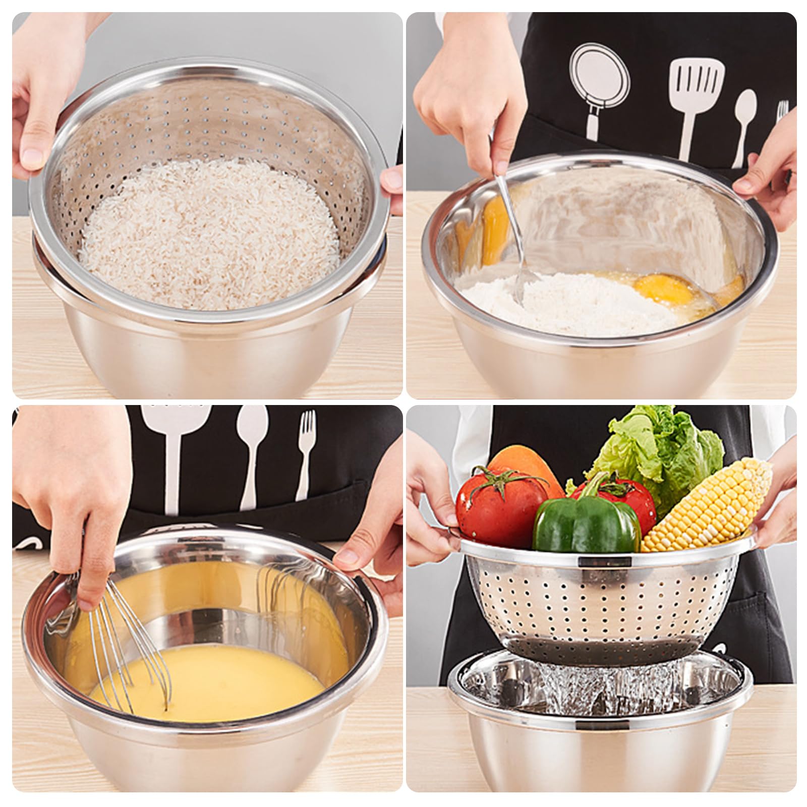 2 Piezas Colador Acero Inoxidable 26 cm, Escurridor Pasta Grande con Bol de Apoyo para Verduras Frutas Arroz, Colador Pasta de Cocina Apilable, Uso Diario en Cocina Familiar
