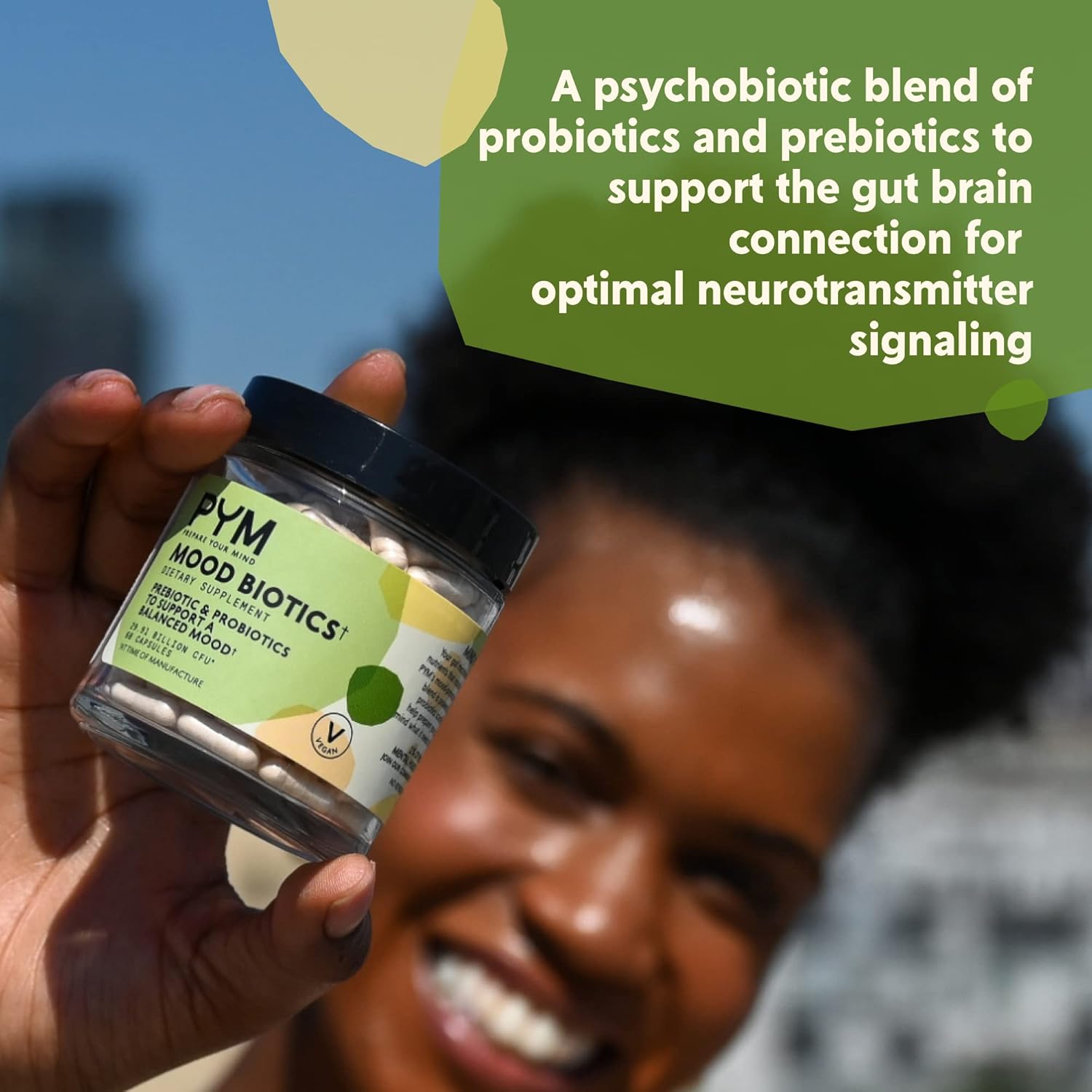 PYM Mood Biotics with 22.91 Billion CFU (60 Count) Prebiotics and Probiotics for Gut Health & Mood Support Supplement | Non-GMO, Vegan, Gluten Free