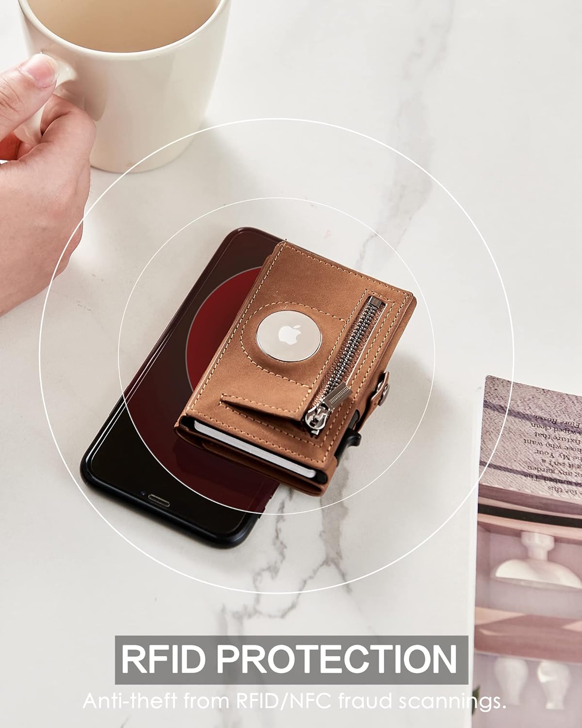 Men's Slim Wallet, Brown 3.0, 100% Full Grain Leather, RFID Protected, Airtag Wallet Holder, 3" L x 4" W x 0.8" H - Image 6