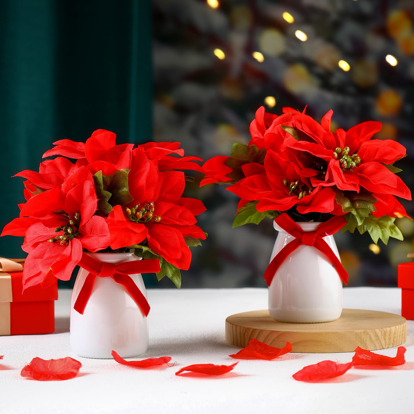 Daifunli Künstliche Weihnachtssternsträucher mit Vase, roter Weihnachtsstern, künstliche Weihnachtsstern, Weihnachtsdekoration, künstlicher Weihnachtsstern, Blumenstrauß für Weihnachten, Party,