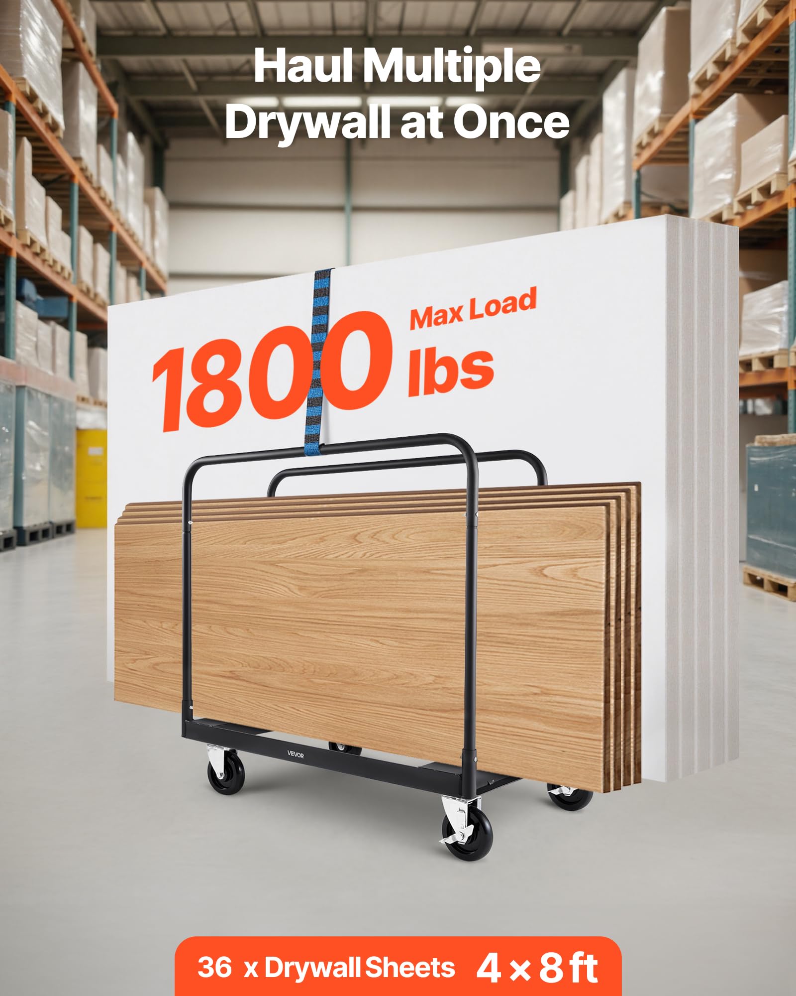 VEVOR Carrello a pannelli Q235B, trasportatore a piastre con ruote universali per carichi pesanti, 975 x 610 x 990 mm