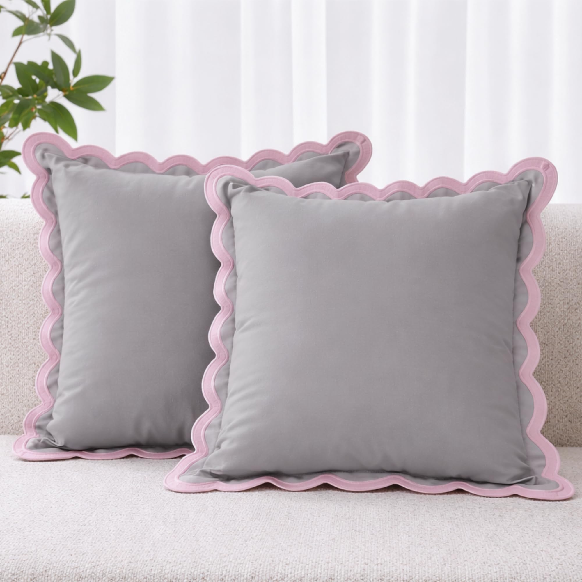 Folkulture Throw Pillow Covers for Couch, 18x18 Decorative Couch Pillows for Living Room, 100% Cotton Boho Pillow Case or Cute Outdoor Pillows, Farmhouse Pillow Covers or Accent Throws (Lilac Mist)