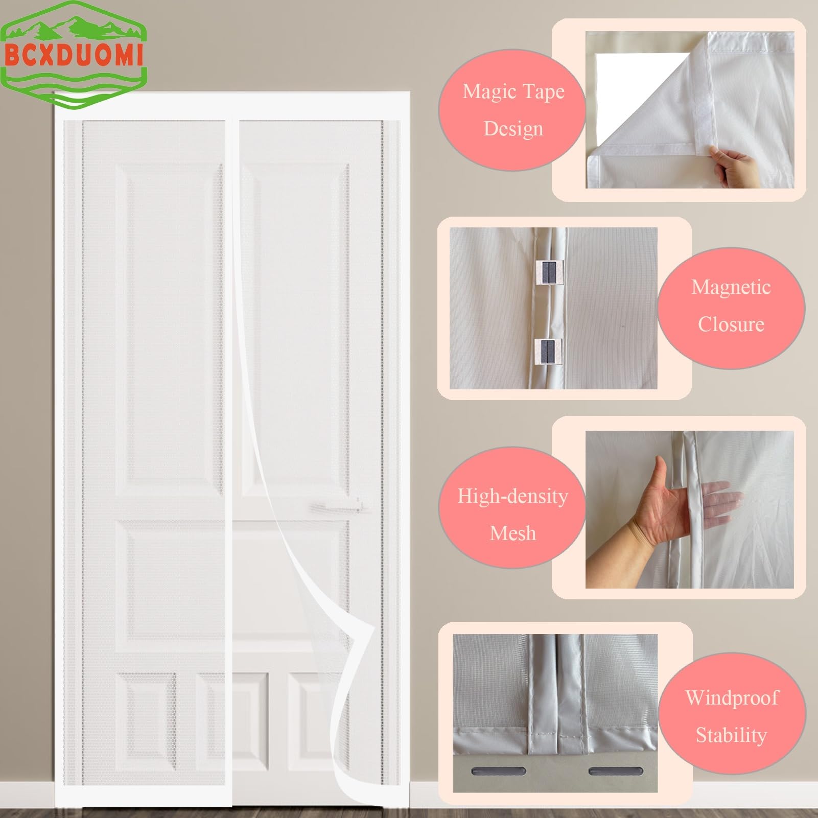 Mosquitera Puerta Magnética 106 x 210 cm Mosquitera Magnetica Transpirables, Antimosquitos Cortina Puerta Exterior Varios Tallas para Salón Dormitorio, Blanco