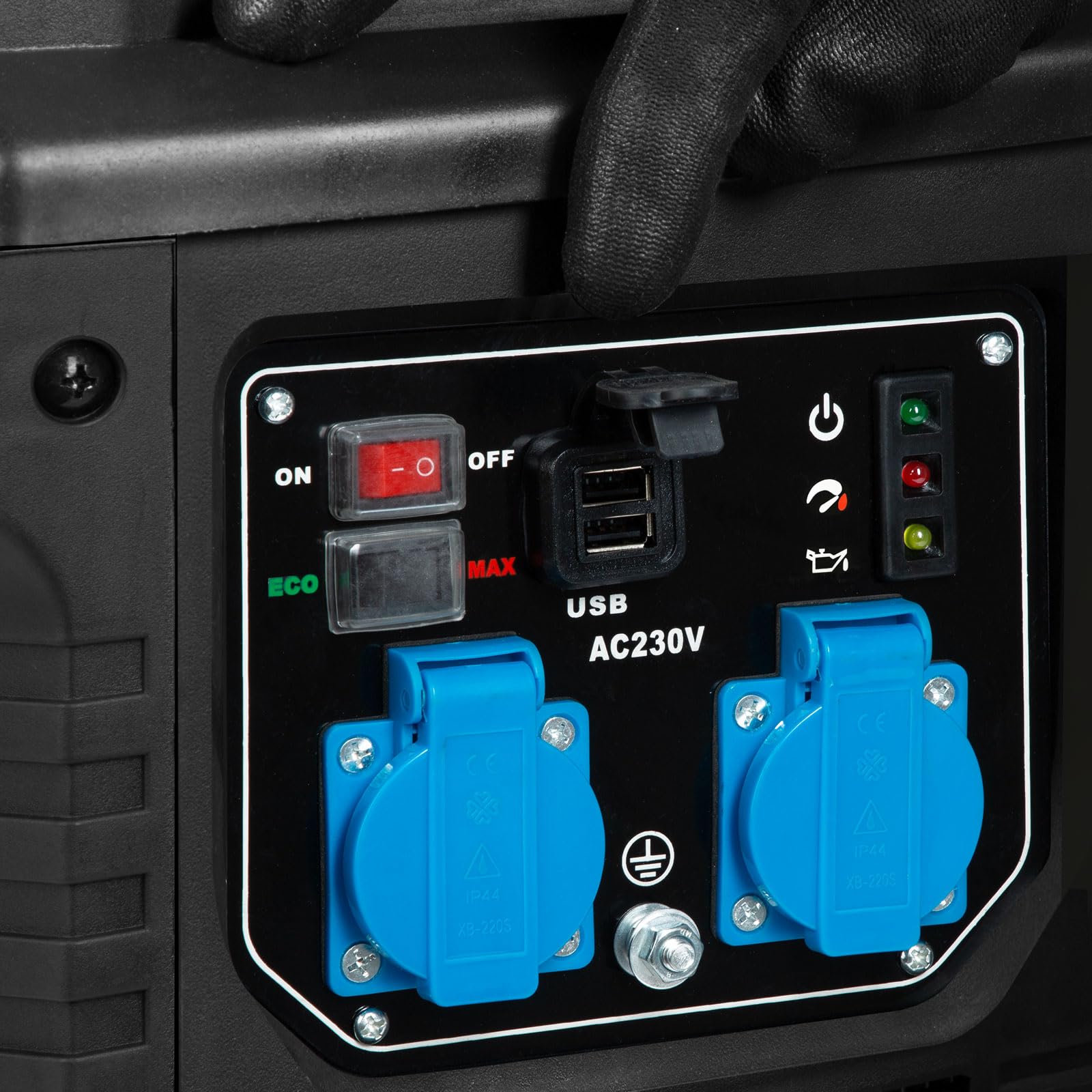 EBERTH Inwerterowy Generator prądu o mocy 2000 W, Generator awaryjny, Silnik benzynowy 2 KM, 4-suwowy, 2x 230 V i 2x USB, technologia inwerterowa zapewniająca zasilanie bez skoków napięcia