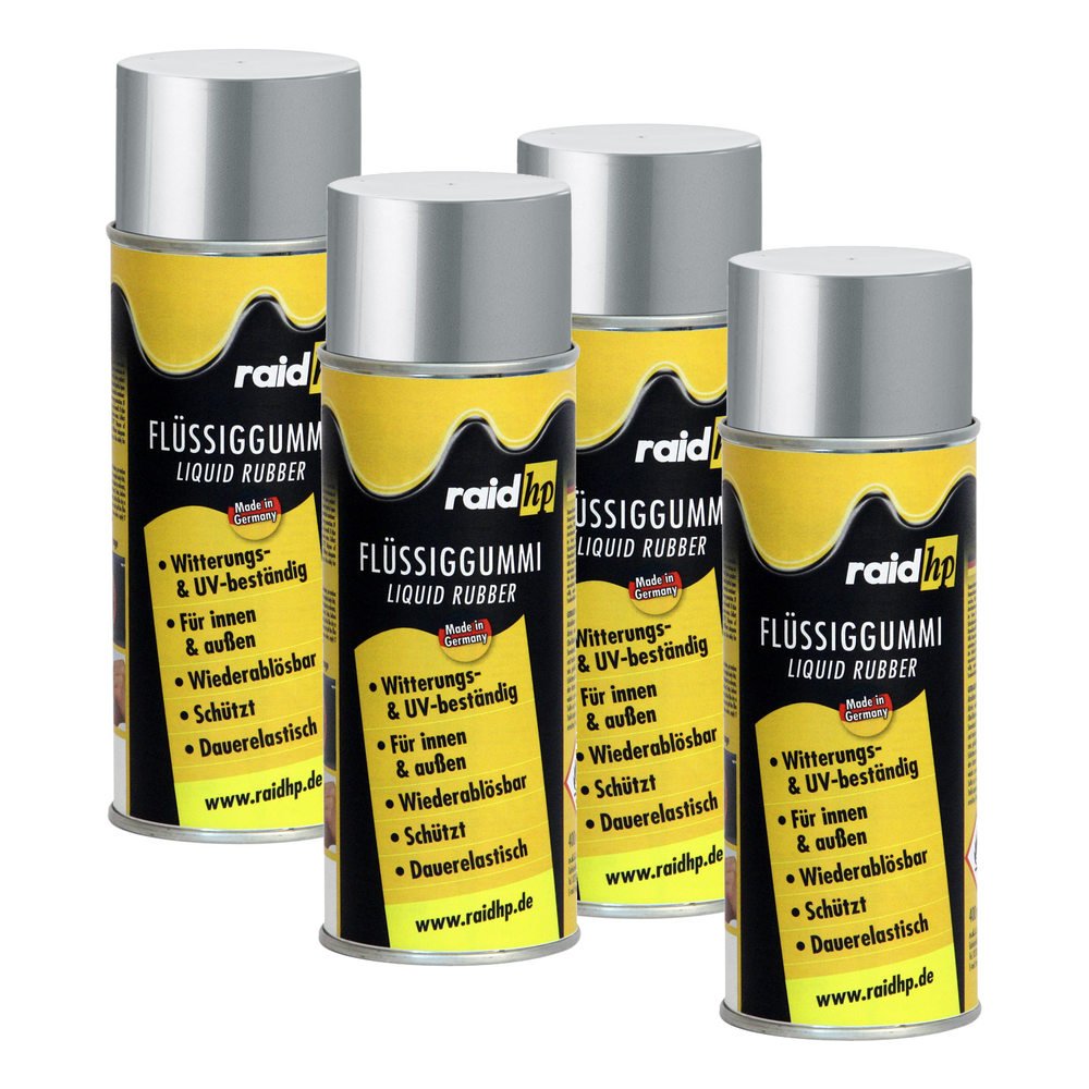 Raid HP 380268 Flüssiggummi 1600ml Silber-METALLIC-MATT Sprühfolie Felgenfolie. Dauerelastische Gummierung für innen und außen für Auto Boot Motorrad Quad Fahrrad Freizeit Hobby