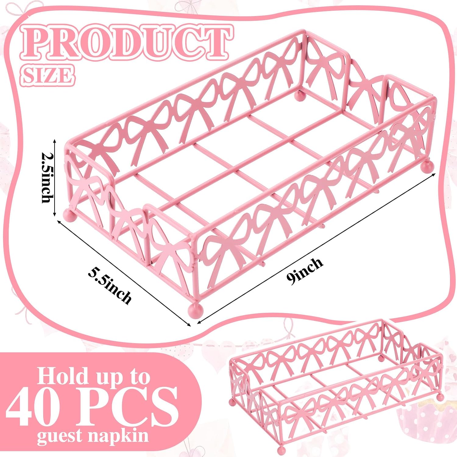 Hushee Pink Bow Guest Towel Holder Tray, Bathroom Disposable Towel Rack image 3