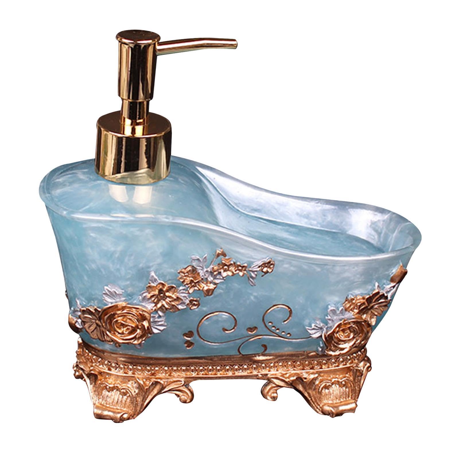 TWISAXC Elegant Bathroom Accessories Hand Soap Squeeze Soap Dispenser Pump Bottles Ceramic Liquid Pump Bottle Stylish Countertop Dispenser Ceramic Liquid, Blue, 14x16cm