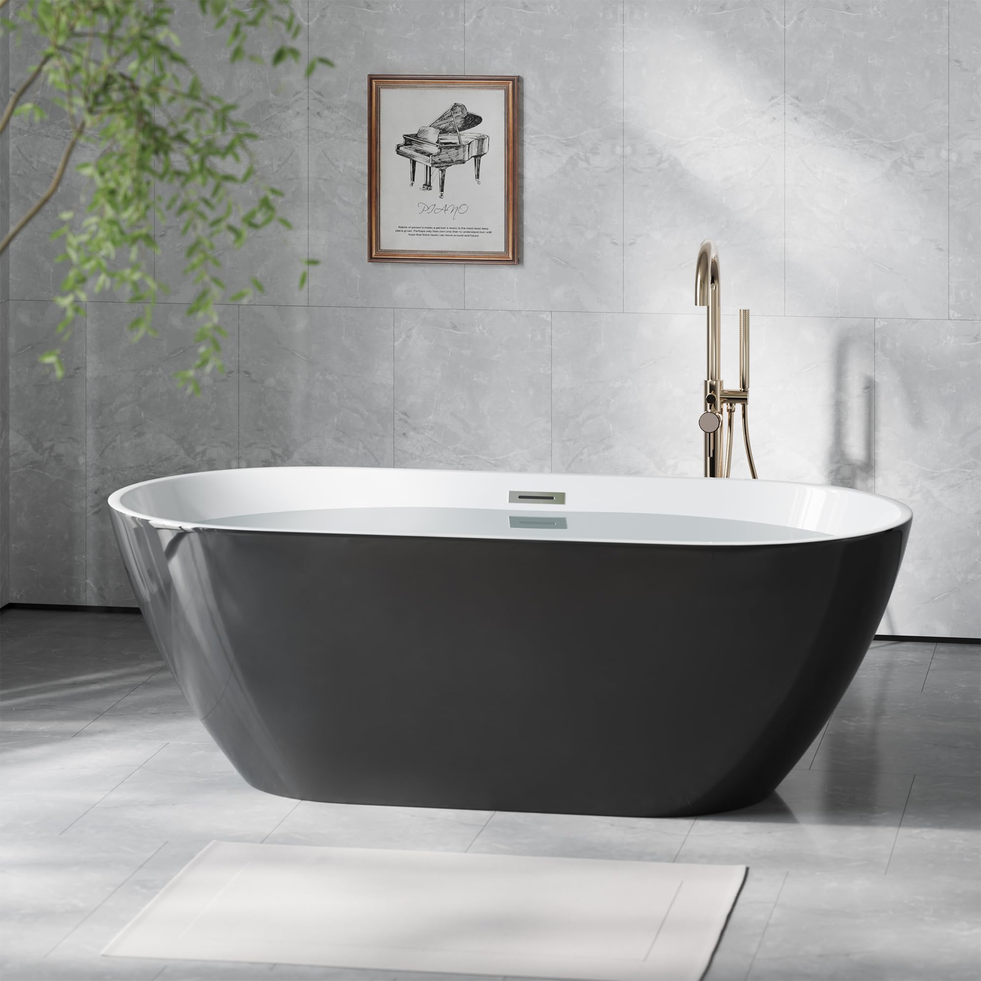GarveeLife 67 Inch Freestanding Bathtub Acrylic Black Soaking Tub with Integrated Overflow, Deep Soaking Free Standing Tub, Modern Stand Alone Tub for New Builds &amp; Bathroom Remodels
