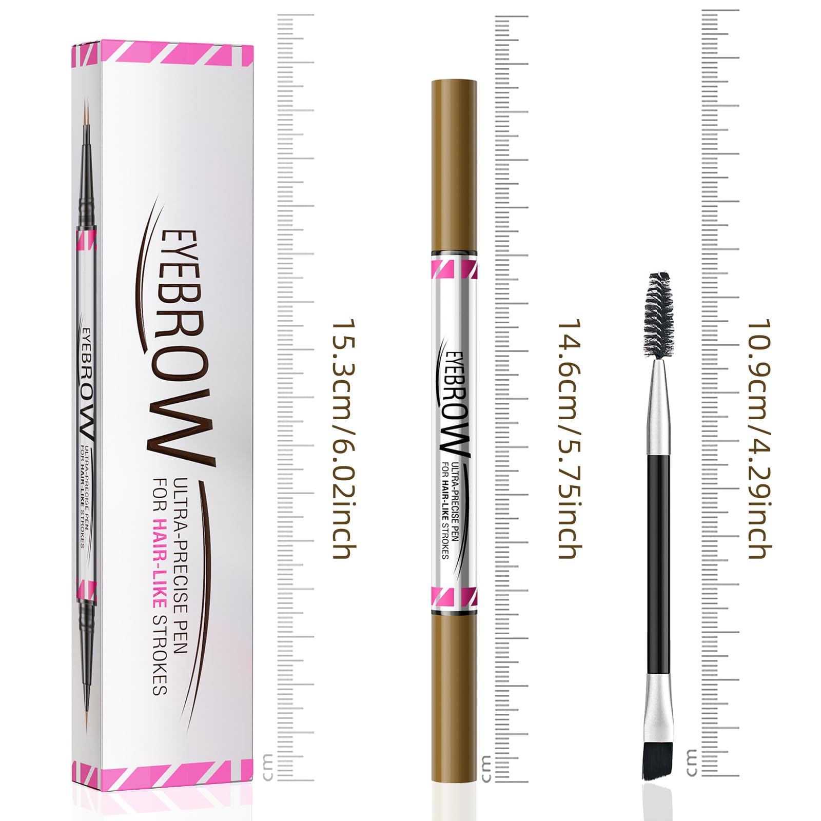 Matita per Sopracciglia Impermeabile Doppia Testa, Penna Eyeliner e Sopracciglia 2 in 1, Liquido Penna Sopracciglia Effetto Pelo per creare sopracciglia naturali, a lunga durata (Marrone scuro)