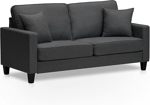 Miniatura 1 de JOYHOM Muebles de sofá de dos plazas modernos sofá de tela de lino de mediados de siglo con bolsillos para reposabrazos para sala de estar