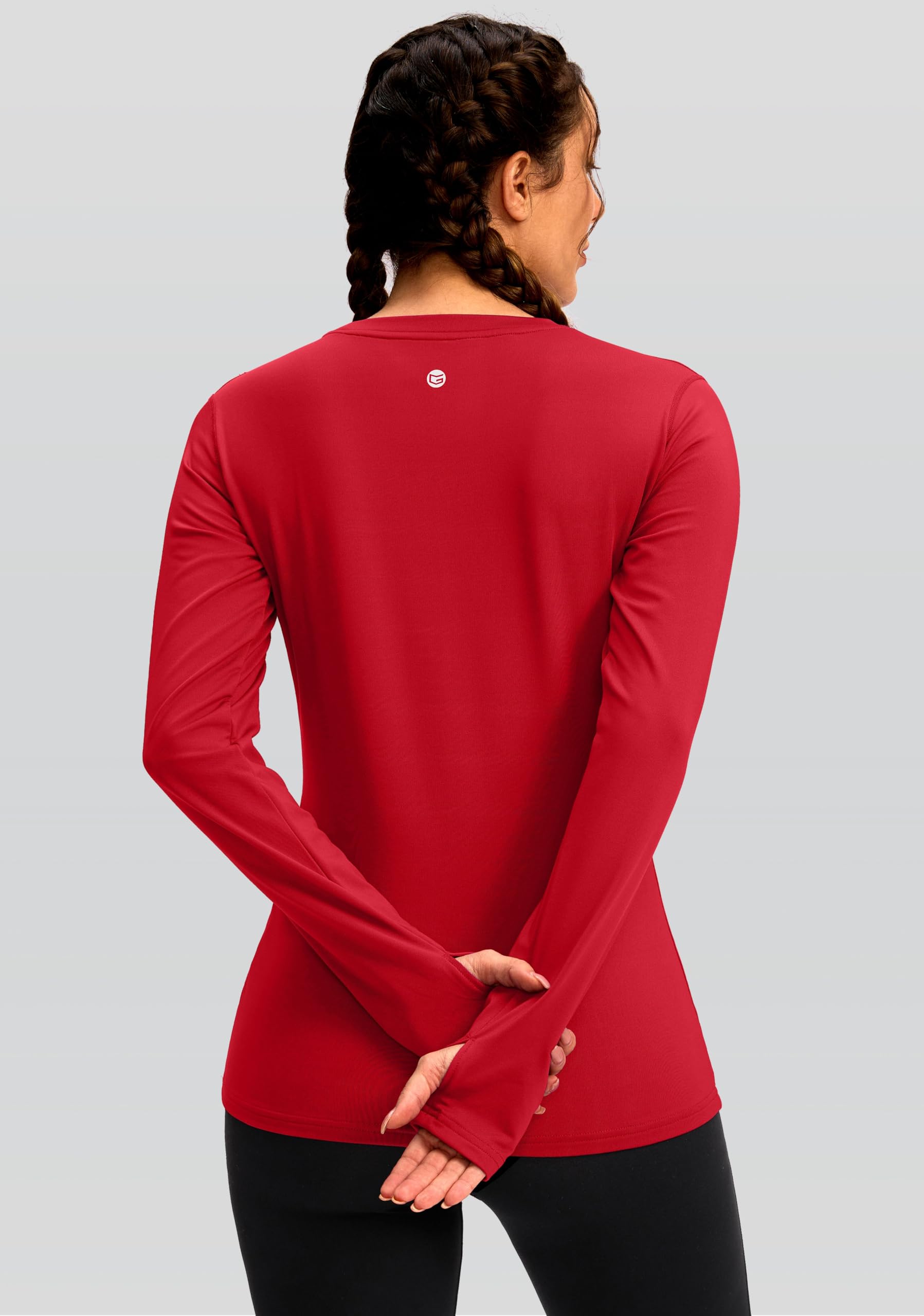 Camiseta térmica de forro polar para mujer, manga larga, para entrenamiento, correr, capa base atlética, con agujeros para el pulgar y bolsillo con cremallera