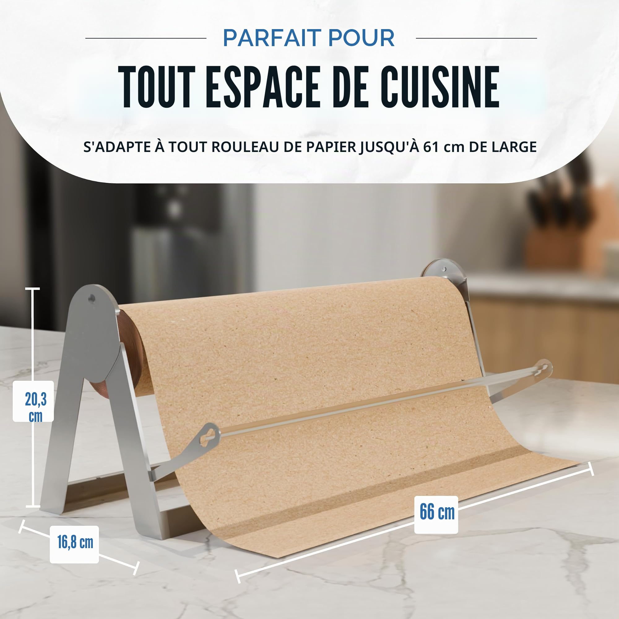 Bryco Goods Distributeur et découpeur de Papier en Rouleau de 61 cm, Montage Mural, Base antidérapante, Acier Robuste, pour Papier Kraft/sulfurisé/d’Emballage, pour Maison/Bureau/Loisirs créatifs