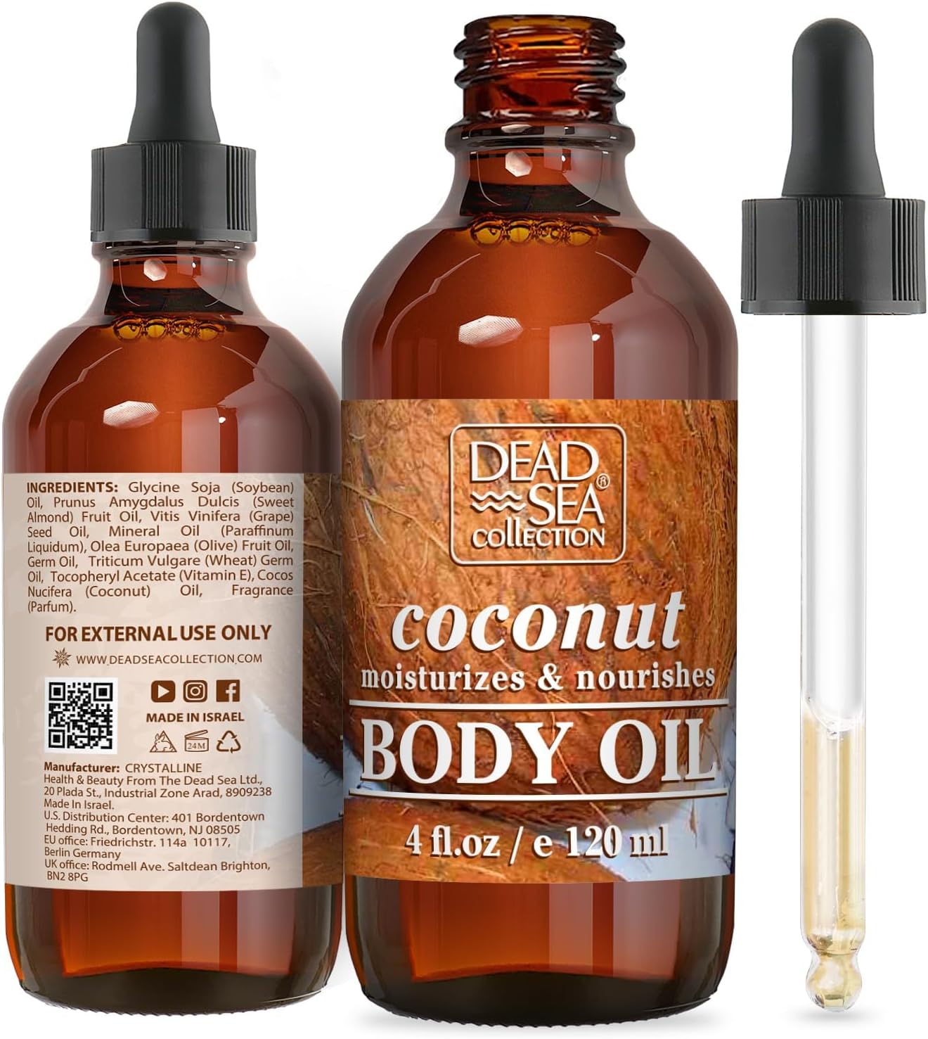 Body Oil with Coconut - Dry Skin Moisturizer and Hydrating Massage Oil - Nourishing Bath - Increase Skin Elasticity and Provide Anti-Aging Support for Face and Body (4 fl.oz)