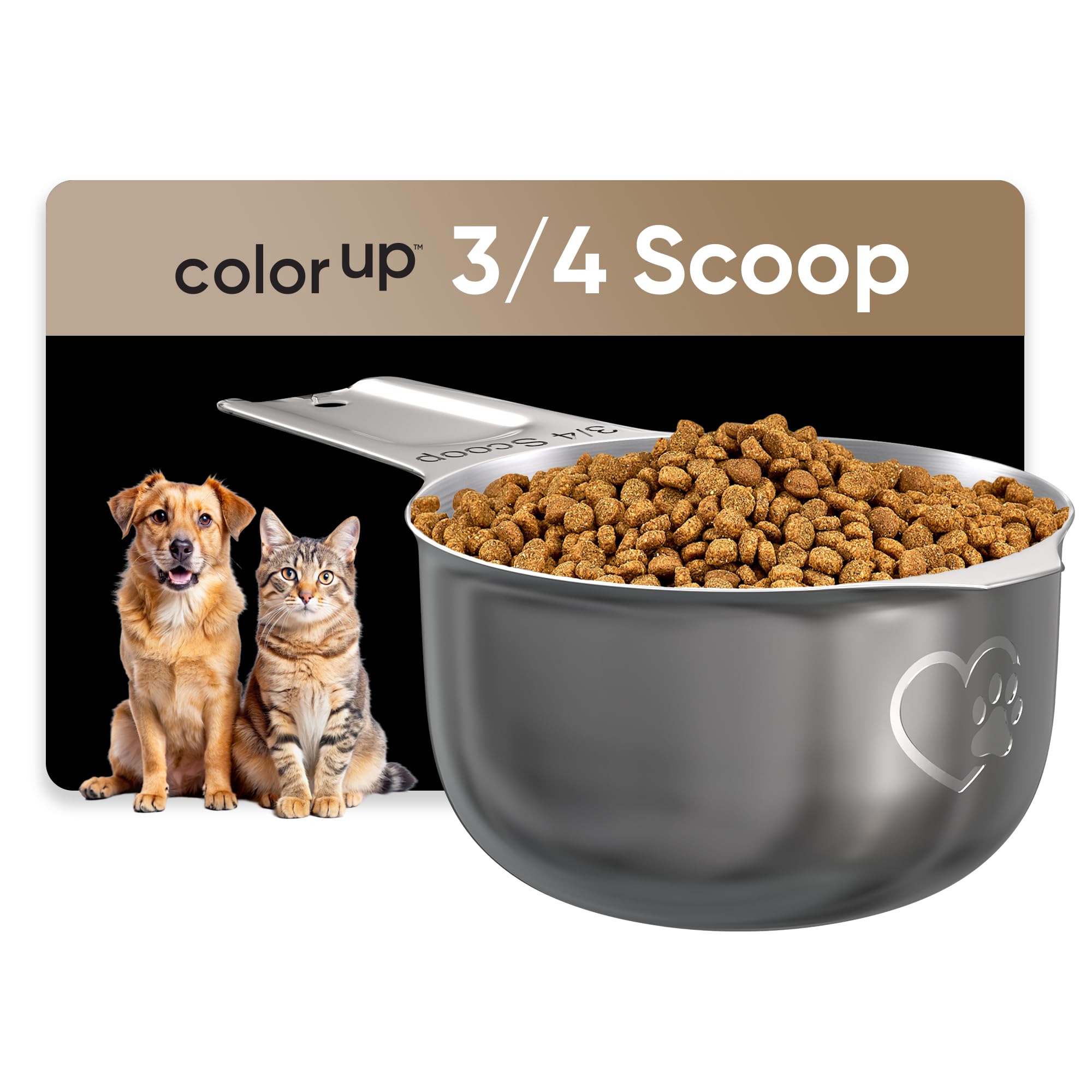 Color Up ¾ Cup Pet Food Scoop – Stainless Steel Dog Food Scoop Cup (12 Tbsp) – Heavy-Duty, Rust-Resistant Measuring Scoop for Dogs, Cats, Birds & Rabbits – Ideal for Dry Food & Treats