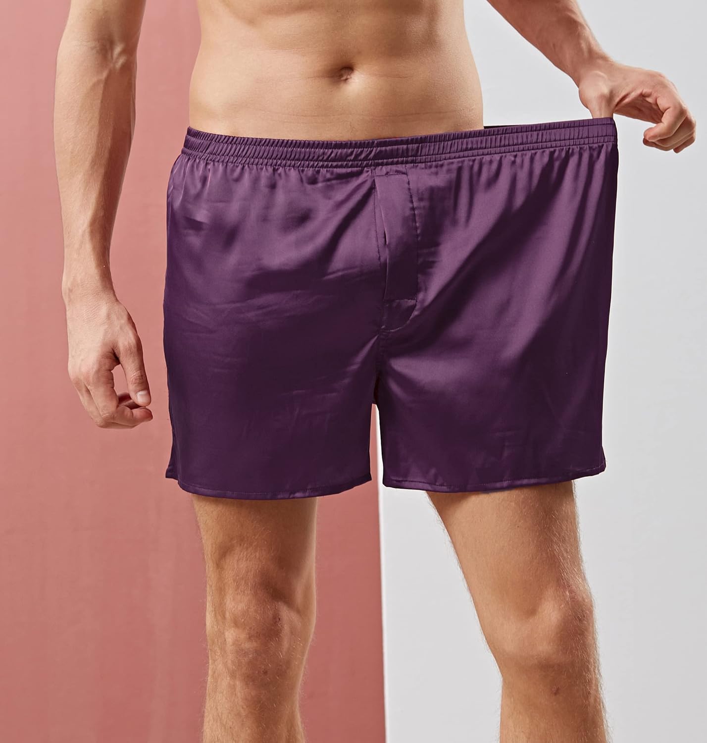 Men's Satin Boxers Shorts Satin Pajama Bottom Shorts Underwear Silk Boxers (US, Alpha, Medium, Regular, Regular, 1 Pack-Purple) - Image 4