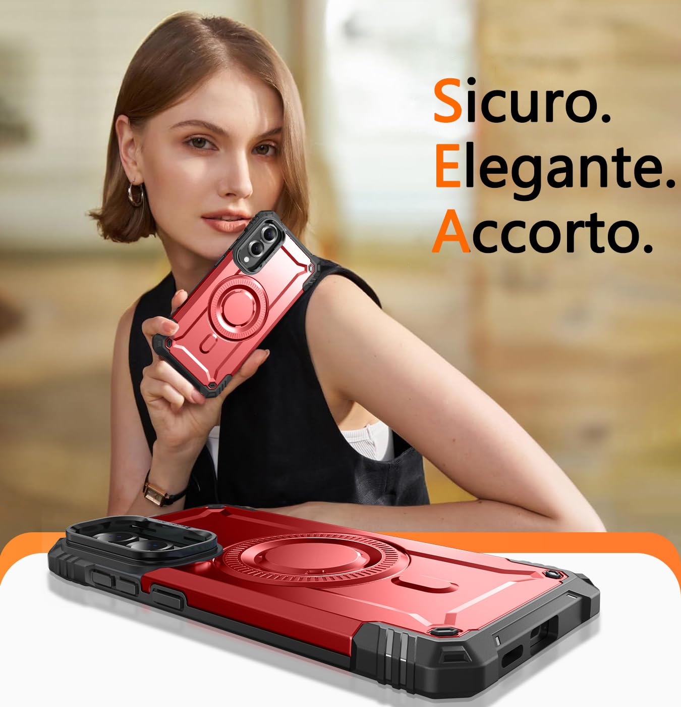 Cover per Galaxy S25 Edge con Supporto per Fotocamera,Compatibile con Mag-Safe,Supporto per Fotocamera Integrato,Custodia Antiurto Militare per Samsung S25 Edge 6.7",Rosso