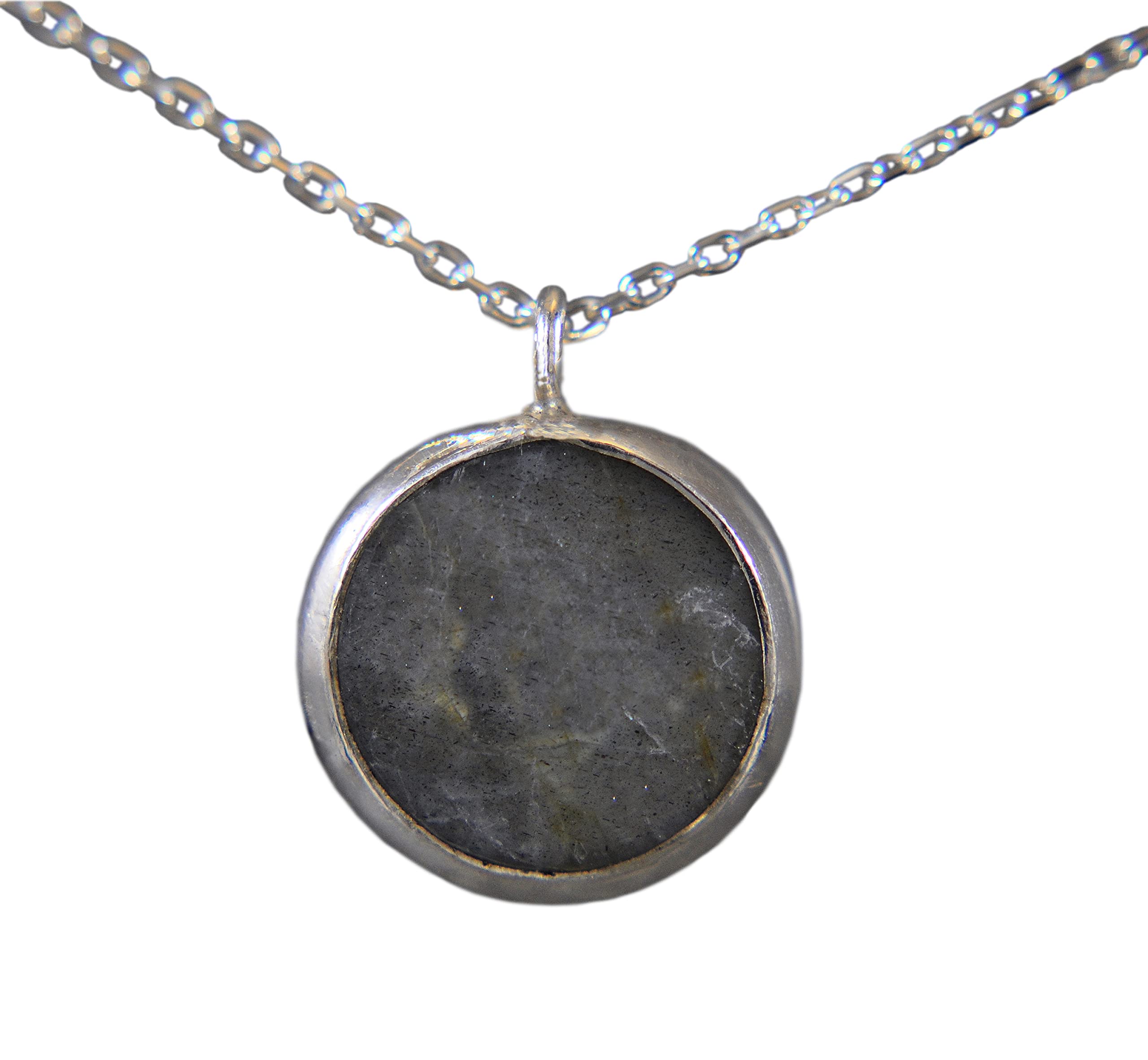 Labradorit - 925 Sterling Silber - Heilstein - Kette - Grau - Rund - Halskette mit Anhänger - Damen - Geburtstag - Silberkette - Geschenk für Sie - Schmuck - Handmade
