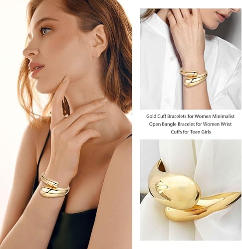 Miniatura 5 de Long tiantian Pulseras de oro para mujer, brazaletes de oro para mujer, pulseras gruesas para mujer, pulseras apilables, sin deslustre, juego de 3