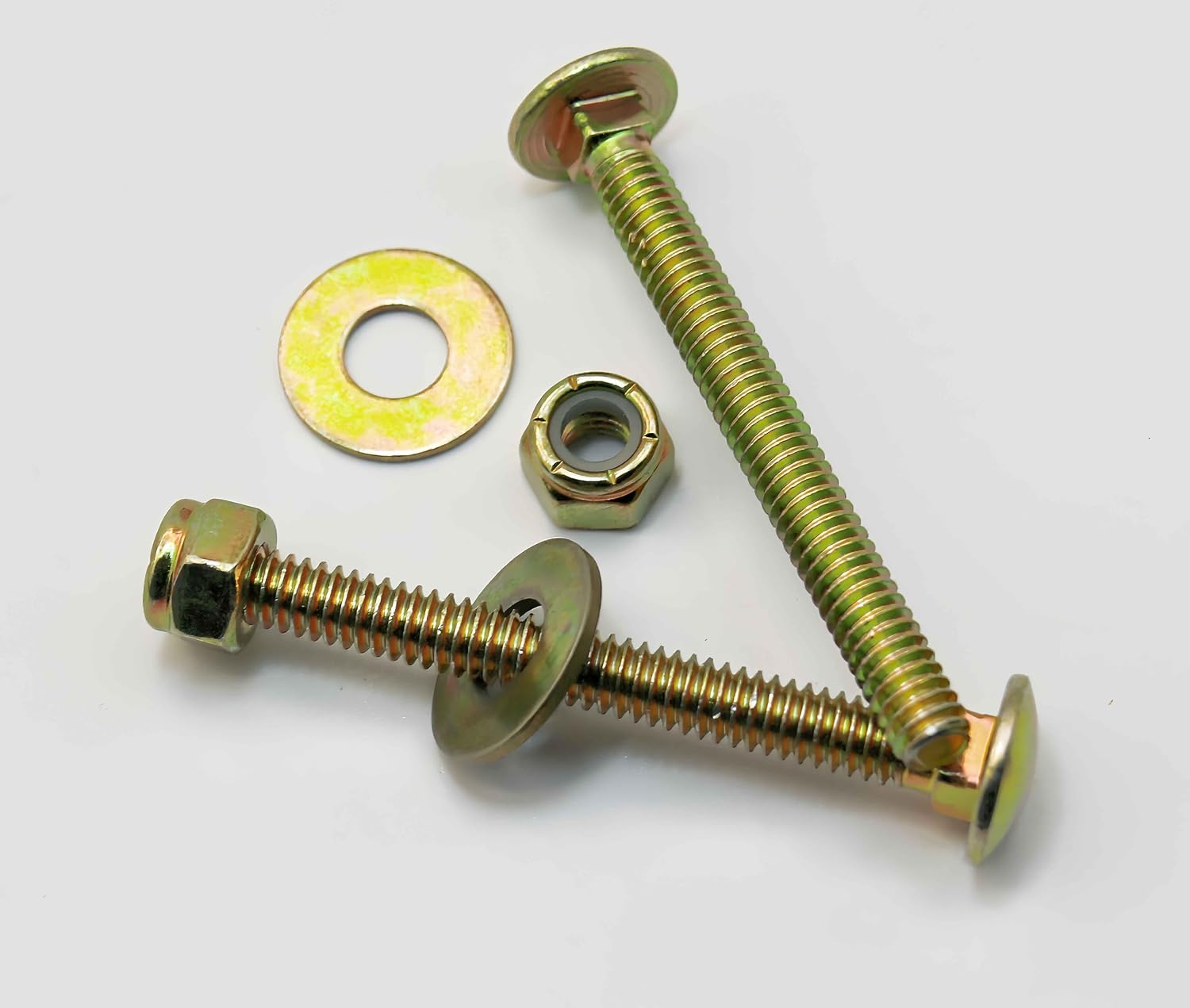 1/4" x 2-1/2" Carriage Bolt by Color Galvanization of Square Neck with Nylon Lock nut and Large Size Washer Assortment Kit,Carbon Steel,Grade 2.(8pcs Pack),by Metalsuberg