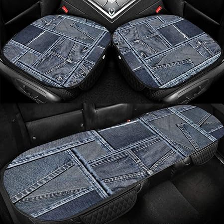 Amazon カーシートクッション 車の座布団 車用 シートカバーセット カーシートカバー シートクッション 前座席用2枚 後部座席用1枚 超通気性 運転 クッション 柔らかい 滑り止め 冷感生地 軽 普通車 汎用 座席シート 3枚組 カー用品 デニム シートクッション 車 バイク